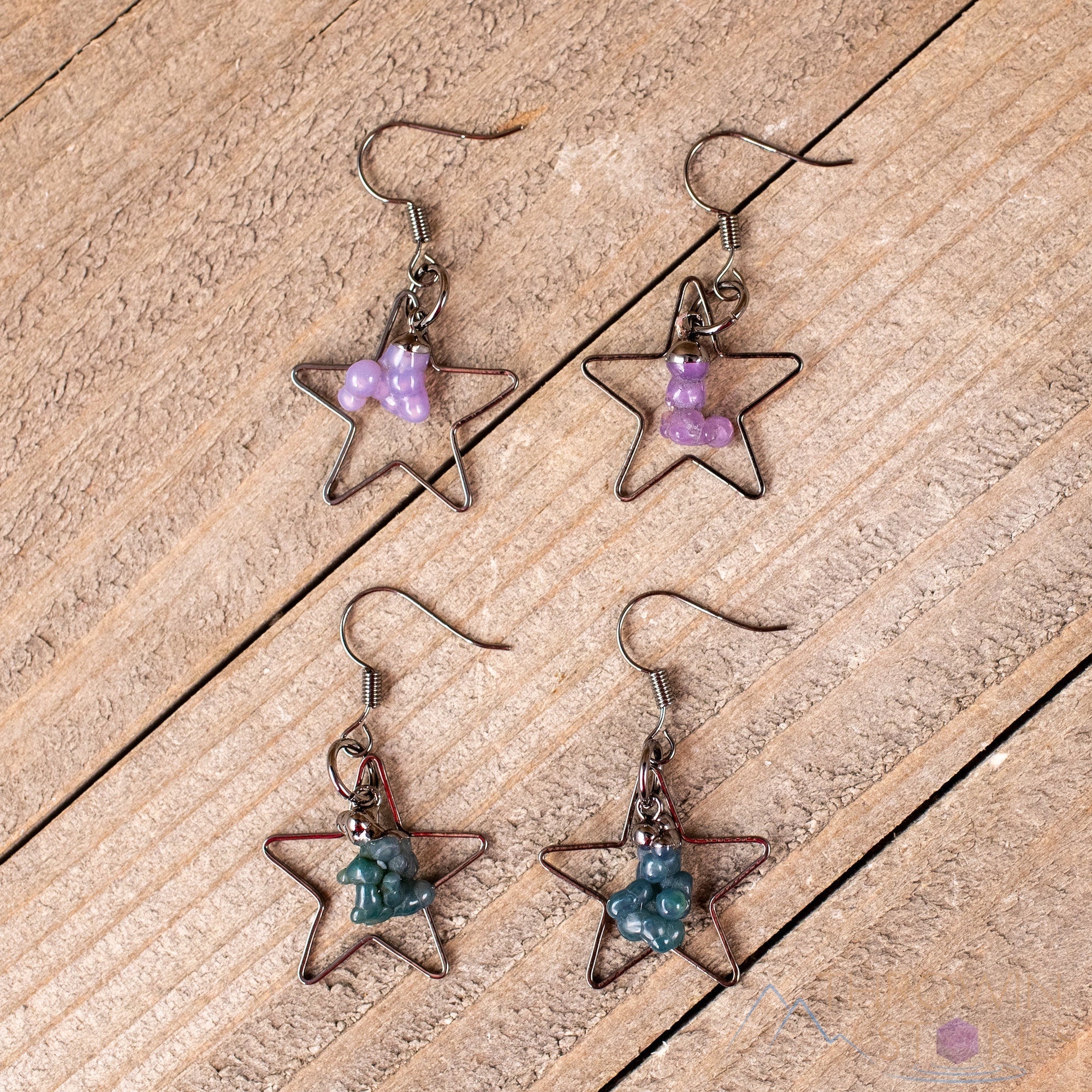 Grape Agate Crystal Hoop Earrings - Natural Gemstone Dangle Earrings, Handmade Star Hoop Jewelry for Women (E1792) | Perfect for Boho Style, Gift Giving & Special Occasions