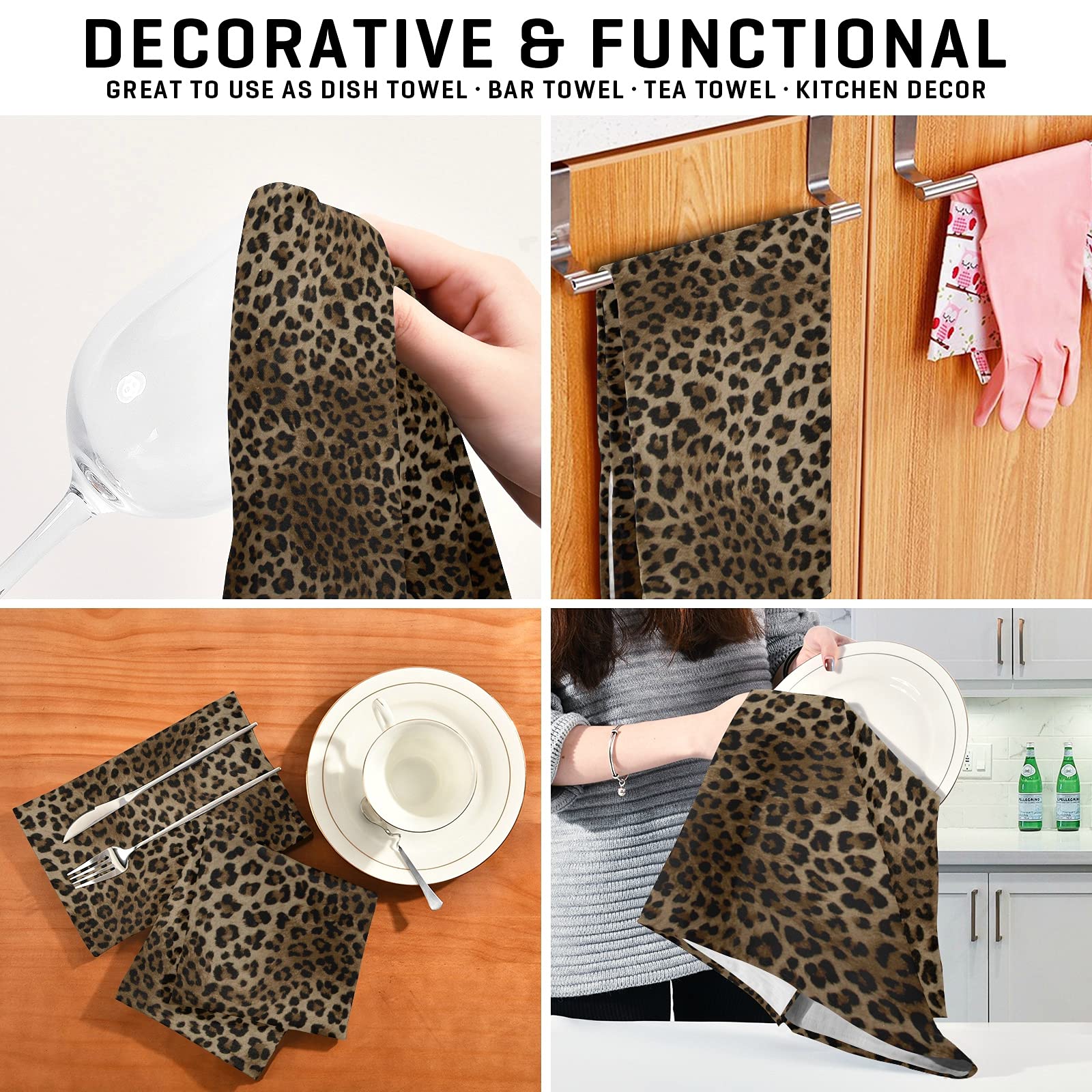 Premium Leopard Print Kitchen Towels Set - 1 Pack Reusable, Absorbent & Fast-Drying Dish Cloths (28
