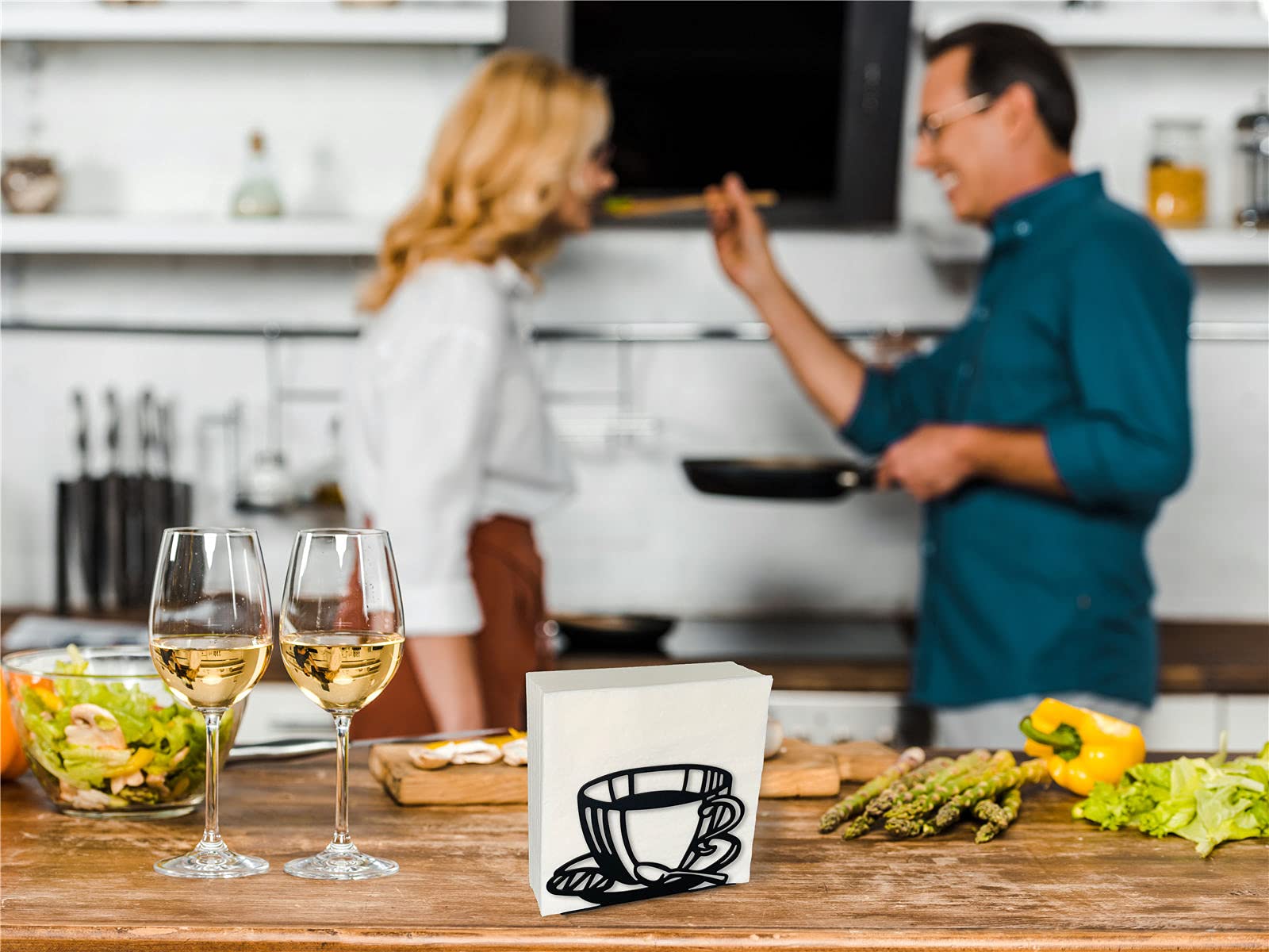 2-Pack Black Farmhouse Napkin Holders for Table - Stainless Steel Paper Napkin Dispenser with Coffee Cup Design - Perfect for Kitchen, Dining Room, and Cocktail Party Decor