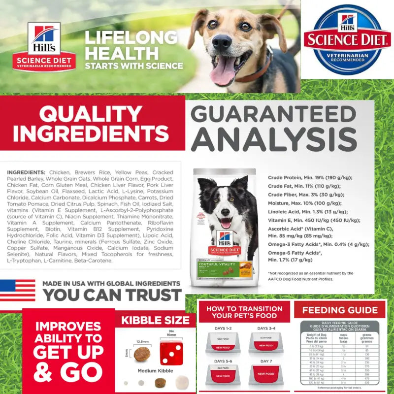 Science Diet Youthful Vitality Adult 7+ Chicken & Rice Recipe Dry Dog Food - Free Bag + 20% Off (2 Sizes) | Premium Nutrition for Senior Dogs to Support Energy & Vitality - Perfect for Active Mature Dogs Over 7 Years Old