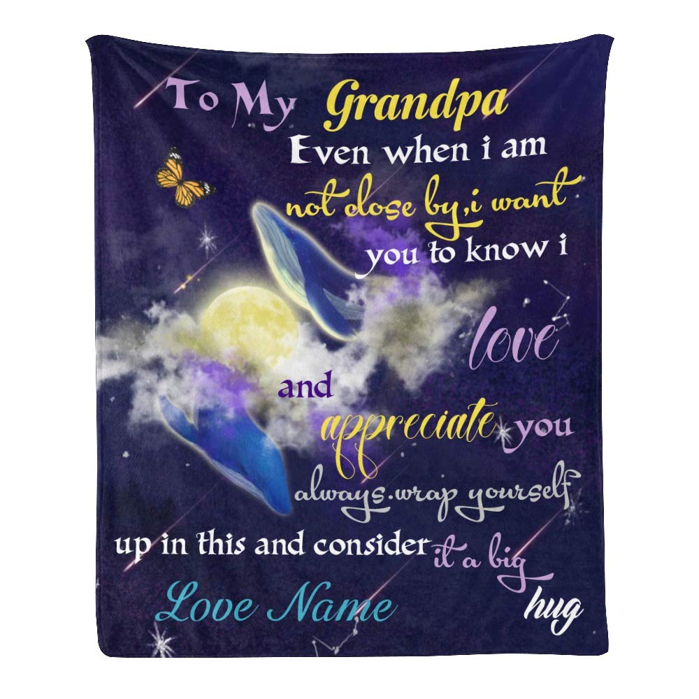 Personalized Fleece Throw Blanket with Name Text - Super Soft Custom Blanket for Grandpa, 50x60 Inches - Perfect for Couch, Sofa & Bed - Great Gift for Birthdays, Christmas & Family Gatherings