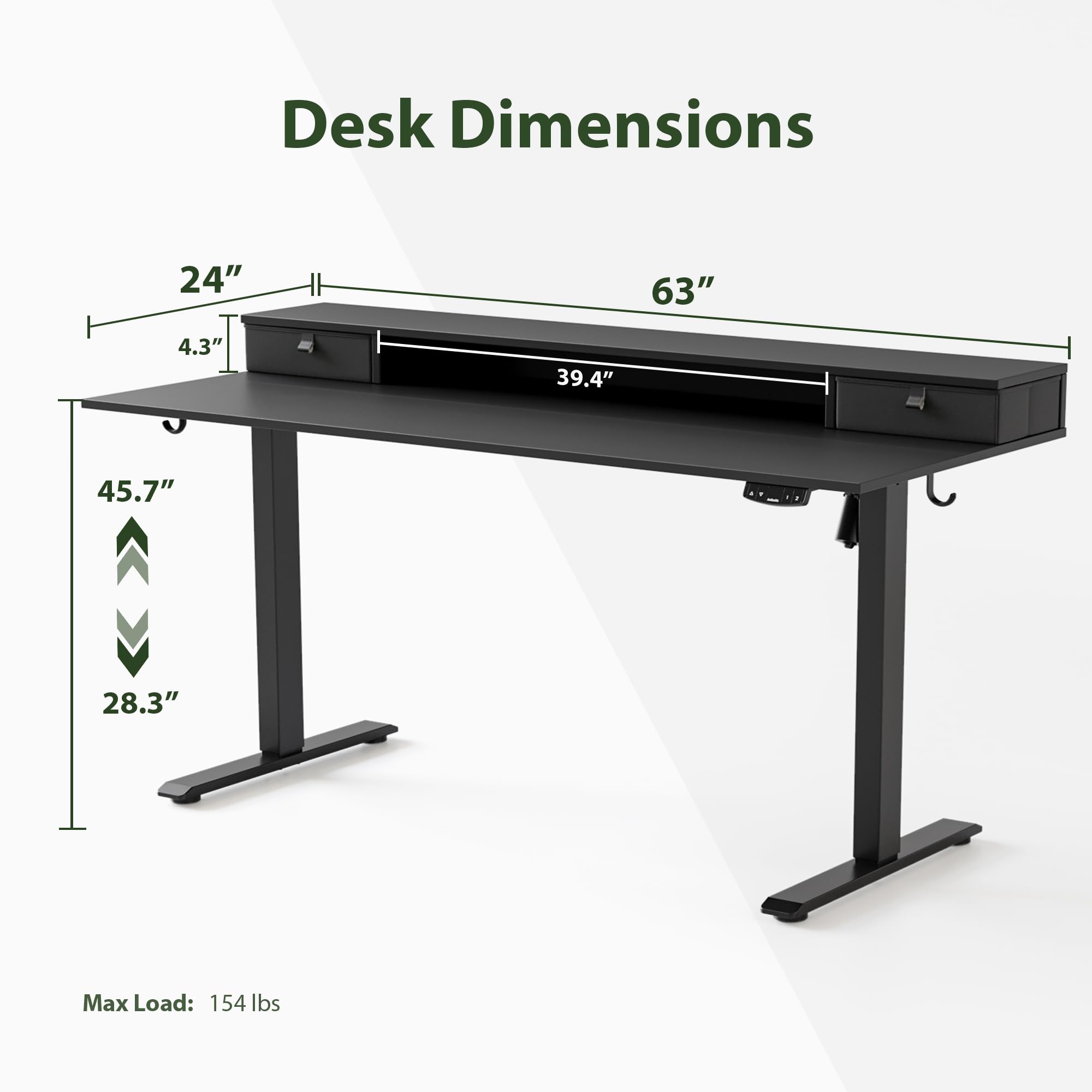 Agilestic 63 x 24 Inches Electric Standing Desk with 2 Storage Drawers - Adjustable Height Sit Stand Computer Table with Splice Board, Black - Perfect for Home Office, Gaming & Workspace Ergonomics