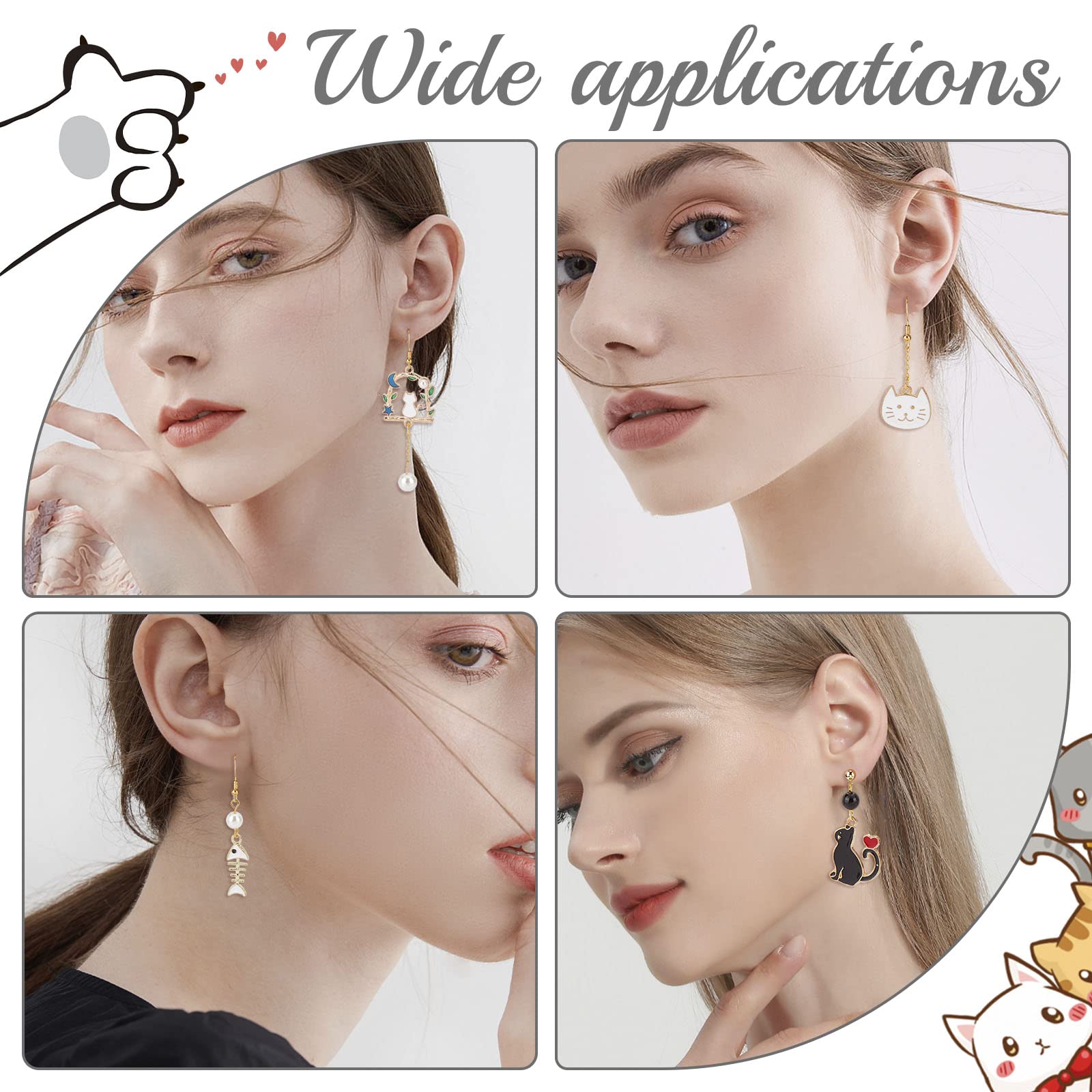 SunnyClue 10-Pair Cat Earrings DIY Starter Kit - Dangle Earrings Making Supplies with Glass Beads & Fish Bone Charms for Jewelry Crafting | Perfect Gift for Women, Beginners & Pet Lovers (Great for Parties, Craft Workshops & Personalized Jewelry Making)