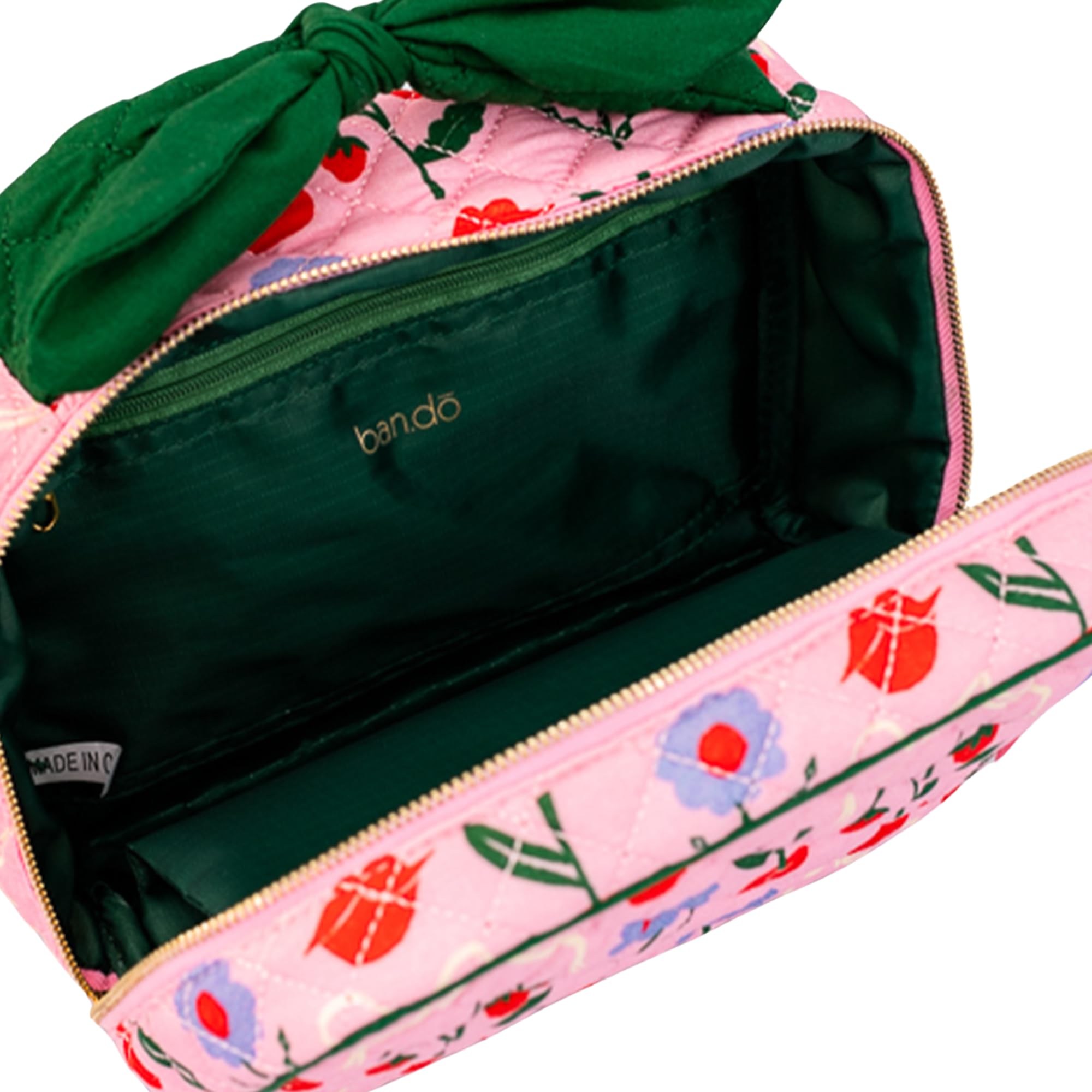ban.do Getaway Quilted Toiletry Bag with Bow Handle - Cherry Lips Print Travel Cosmetic Case for Women | Perfect for Vacation, Gym & Weekend Trips
