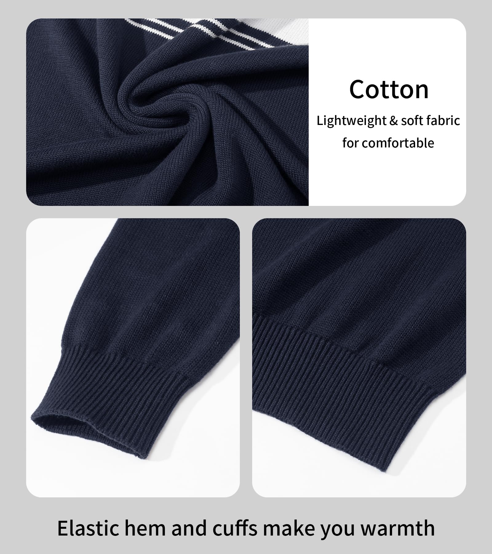 MAGCOMSEN Men's 1/4 Zip Cotton Sweater Pullover - Striped Polo Sweater for Fall & Winter | Warm Casual Knit Sweatshirt for Office, Outdoor & Daily Wear