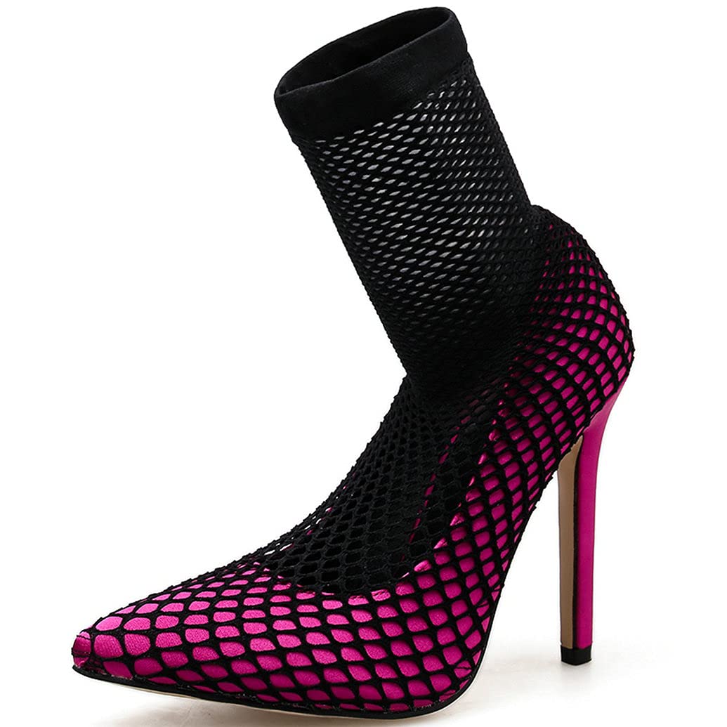 Meefit Women's Mesh Ankle Boots - Stiletto Pointed Toe Perforated High Heel Sock Boots for Night Out, Party & Evening Wear