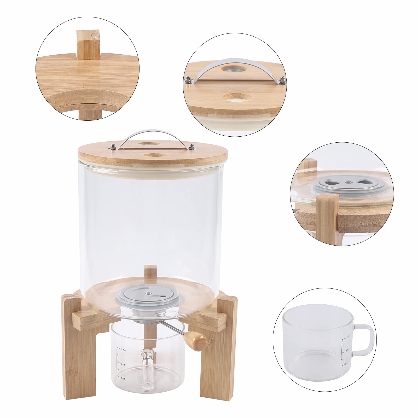LoyalHeartdy 7.5L Glass Flour and Cereal Storage Container with Airtight Lid & Wooden Stand - Kitchen Pantry Organization for Rice, Pasta, Sugar, Coffee | Perfect for Baking, Cooking & Food Preservation