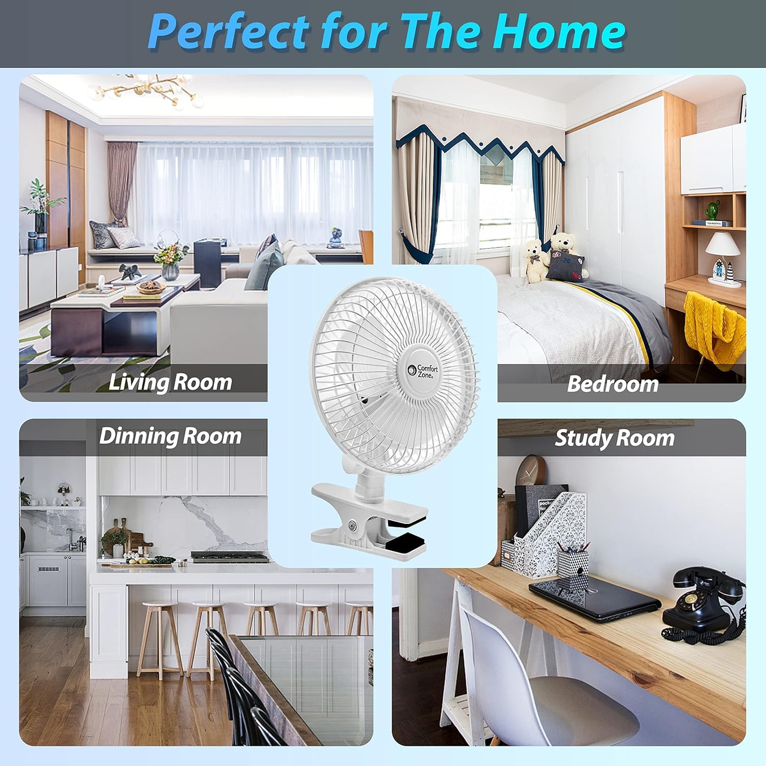 6 Inch Portable Clip on Fan - Adjustable Tilt, Quiet 2-Speed Mini Desk Fan for Stroller, Bedside & Office | Black | Perfect for Nursery, Dorm Room & Home Office Cooling