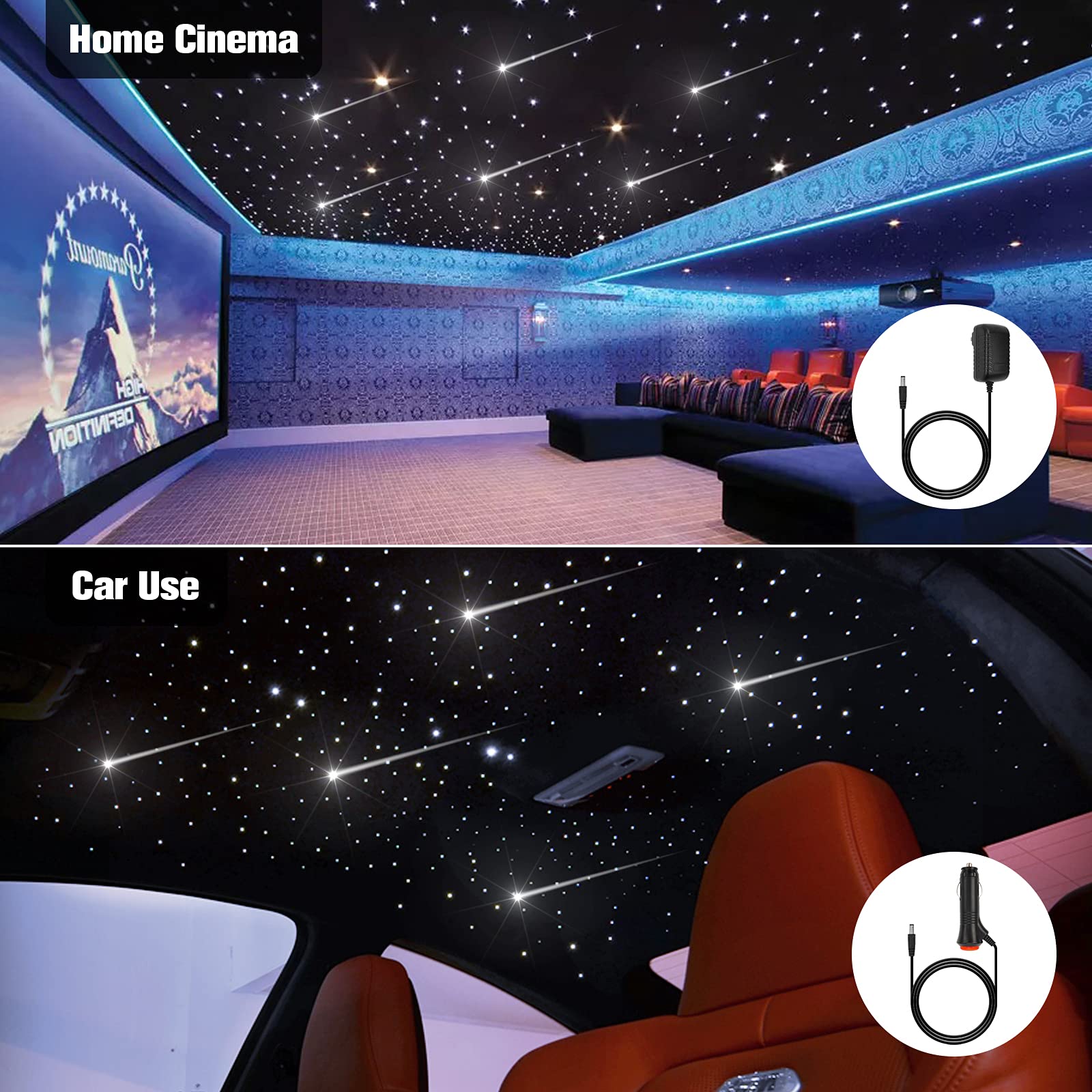 CHINLY Meteor Twinkle 550pcs 9.8ft 0.03in Fiber Optic Star Ceiling Lights with Bluetooth APP Control & Remote - RGBW Starry Sky Lighting Kit for Home Theater, Bedroom, Party Decor