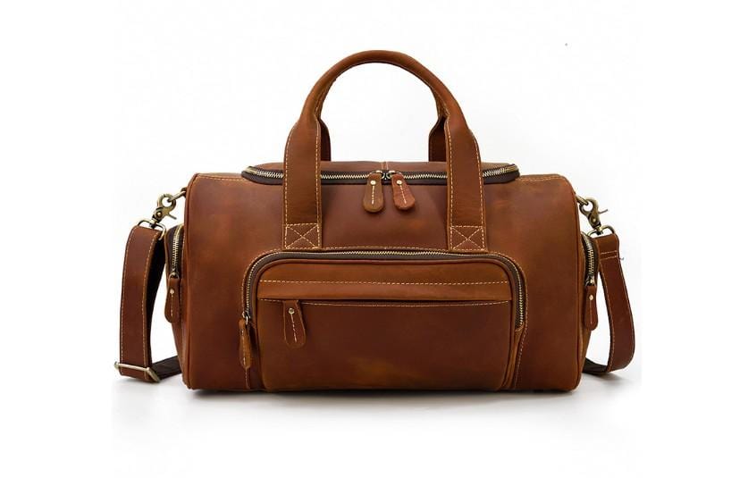 Men's Brown Leather Travel Duffel Bag - Waterproof Carry-On Luggage for Business Trips, Weekend Getaways & Outdoor Adventures