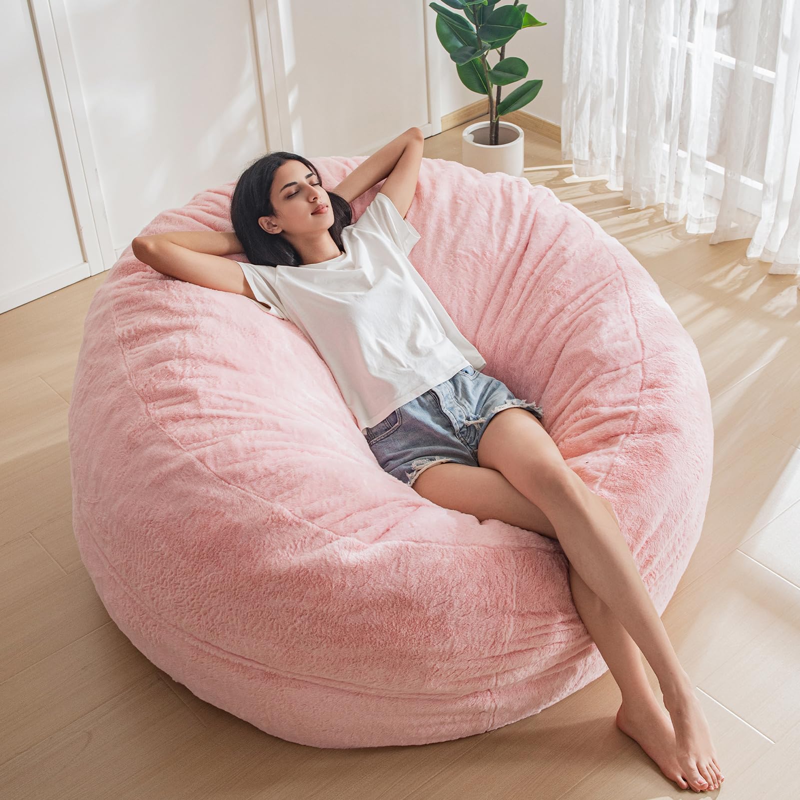 MAXYOYO Large Bean Bag Chair for Adults - Ultra Soft Fur Lazy Sofa with Premium Foam Filling for Living Room, Bedroom, Dorm | Comfy Pink Lounge Chair for Reading, Gaming & Relaxation