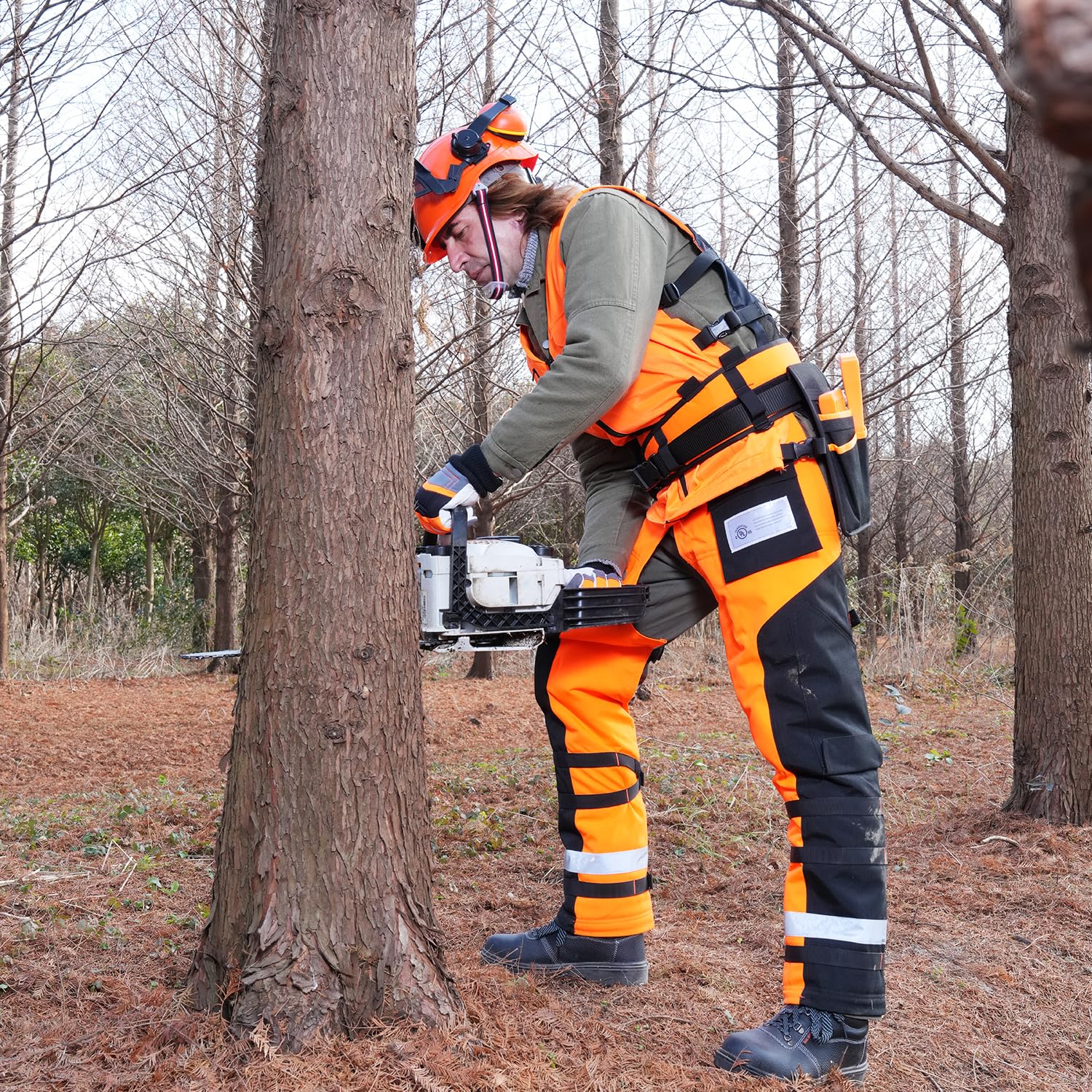 UL Class A Certified 8-Layer Chainsaw Chaps - Orange & Black Apron Style Safety Pants for Professional Logging & Tree Cutting