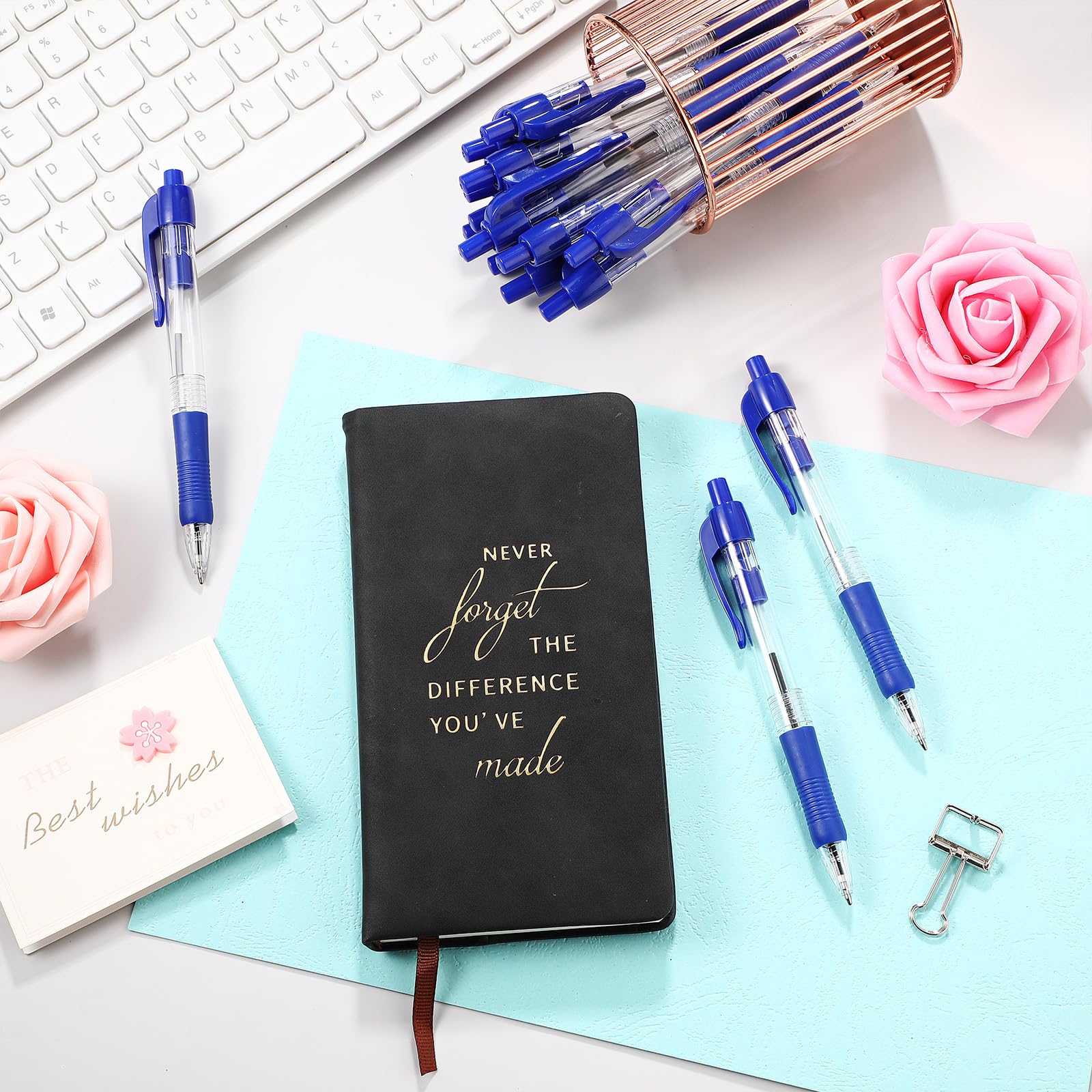 Fulmoon 100 Pack Retractable Ballpoint Pens - 1.0mm Medium Point Smooth Writing Gel Ink Pens (Blue) for Office, School, Journaling & Home Use - Perfect for Note Taking, Bullet Journaling & Everyday Writing Tasks