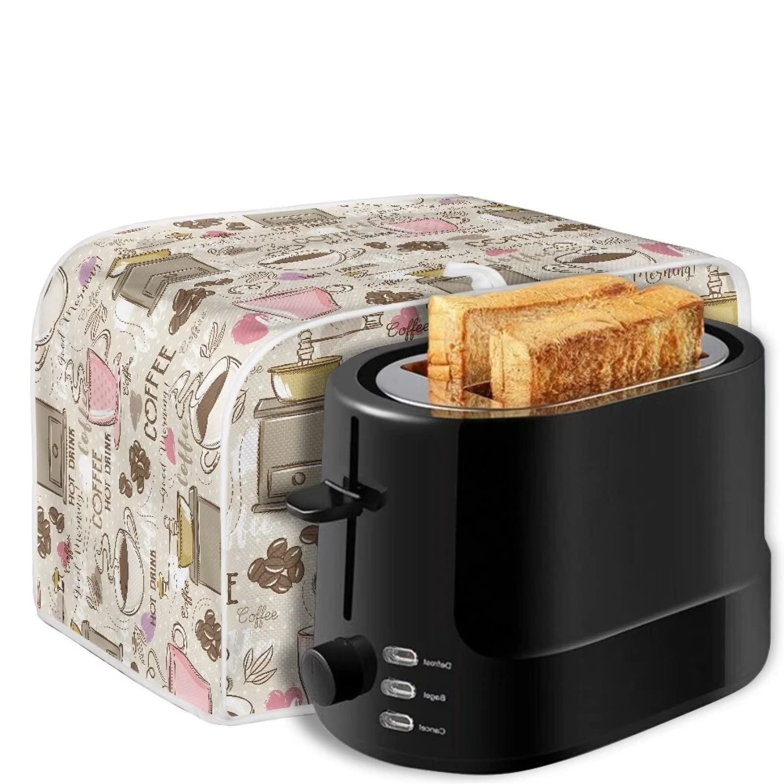 Talayituse Coffee Theme 2 Slice Toaster Cover - Dust Protection Washable Fabric for Bread Maker & Toaster Oven - Kitchen Appliance Accessories for Countertop Protection & Home Decor