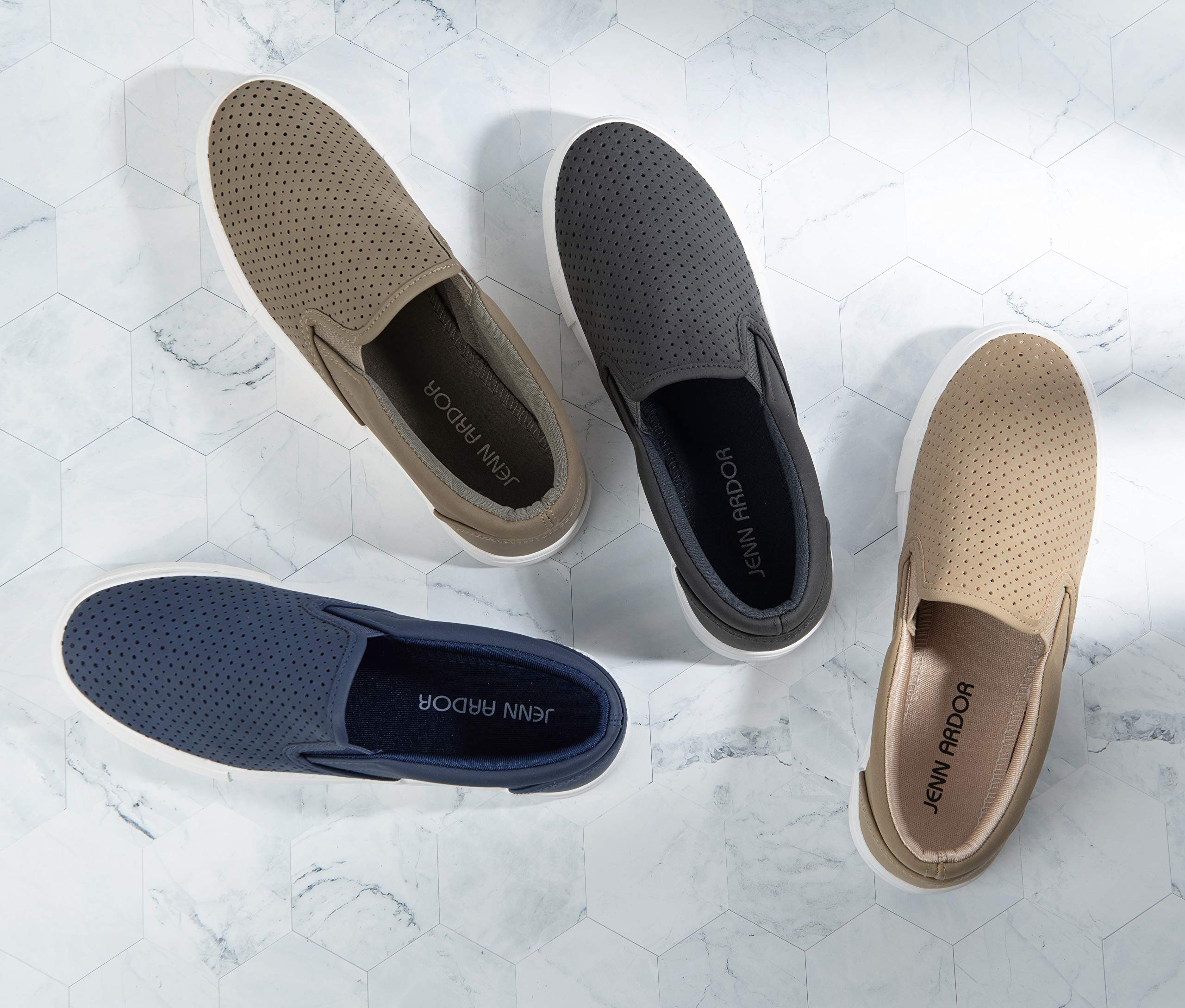 JENN ARDOR Women's Fashion Sneakers - Breathable Perforated Slip-On Flats for Walking, Comfortable Casual Shoes | Perfect for Work, Travel & Everyday Wear