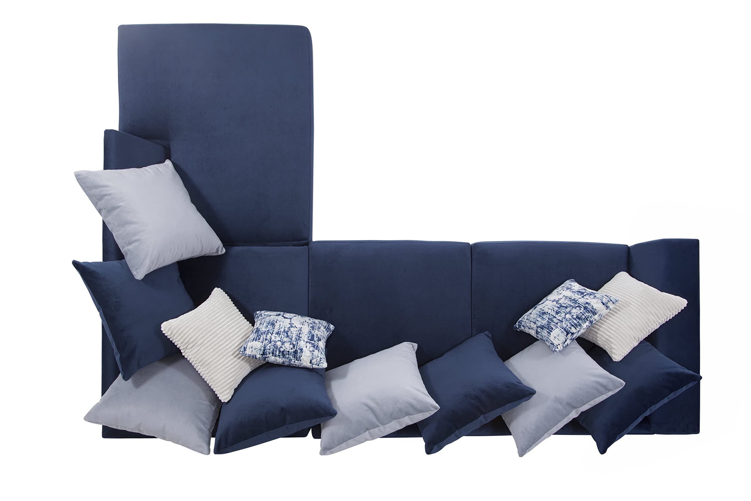 L-Shaped Sectional Sofa with Pillows - Blue Casual Comfort for Living Room