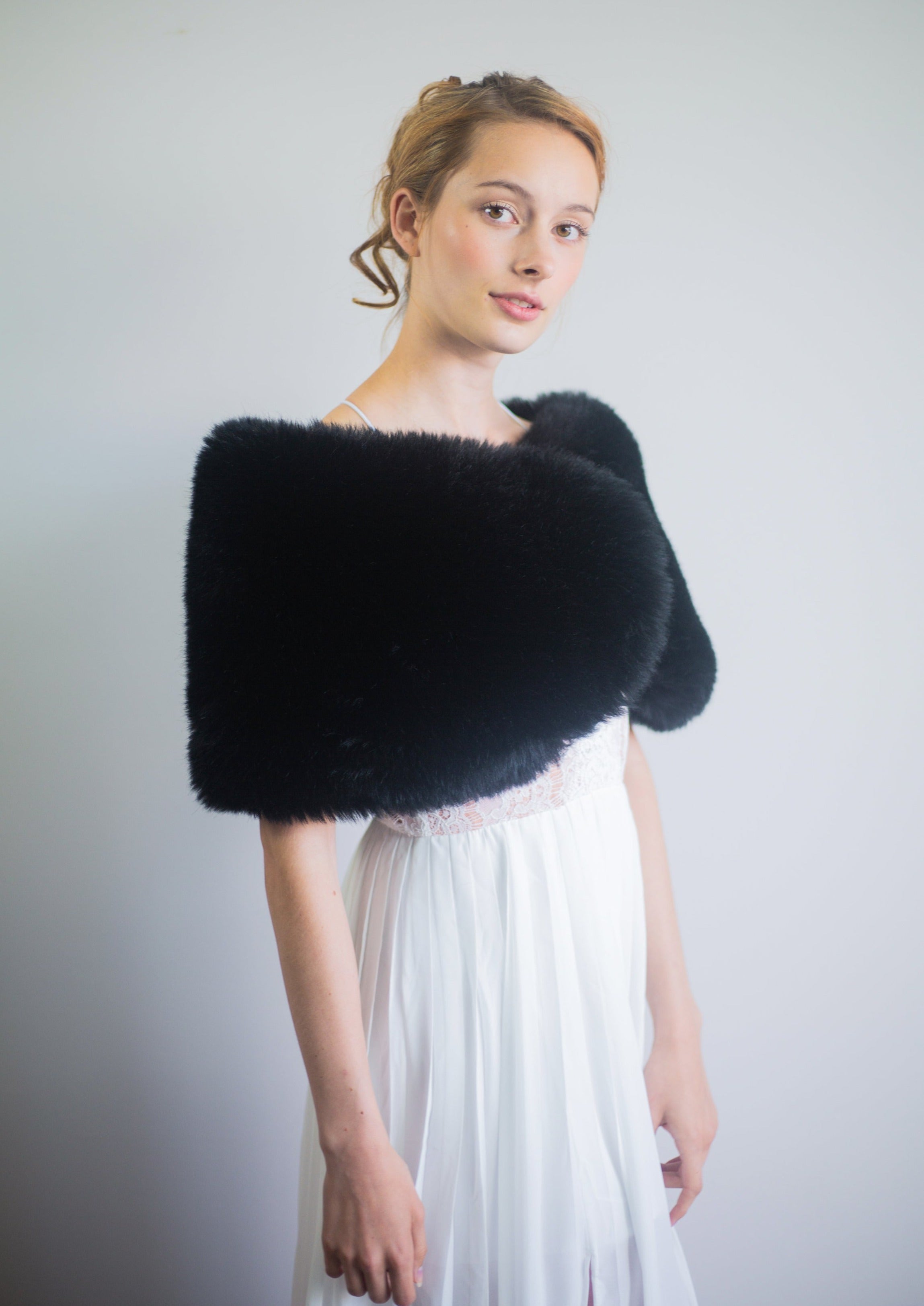 Luxury Black Faux Fur Shawl Wrap - Soft Warm Winter Scarf for Women (Serena Blk01) | Perfect for Evening Parties, Weddings & Cold Weather Fashion
