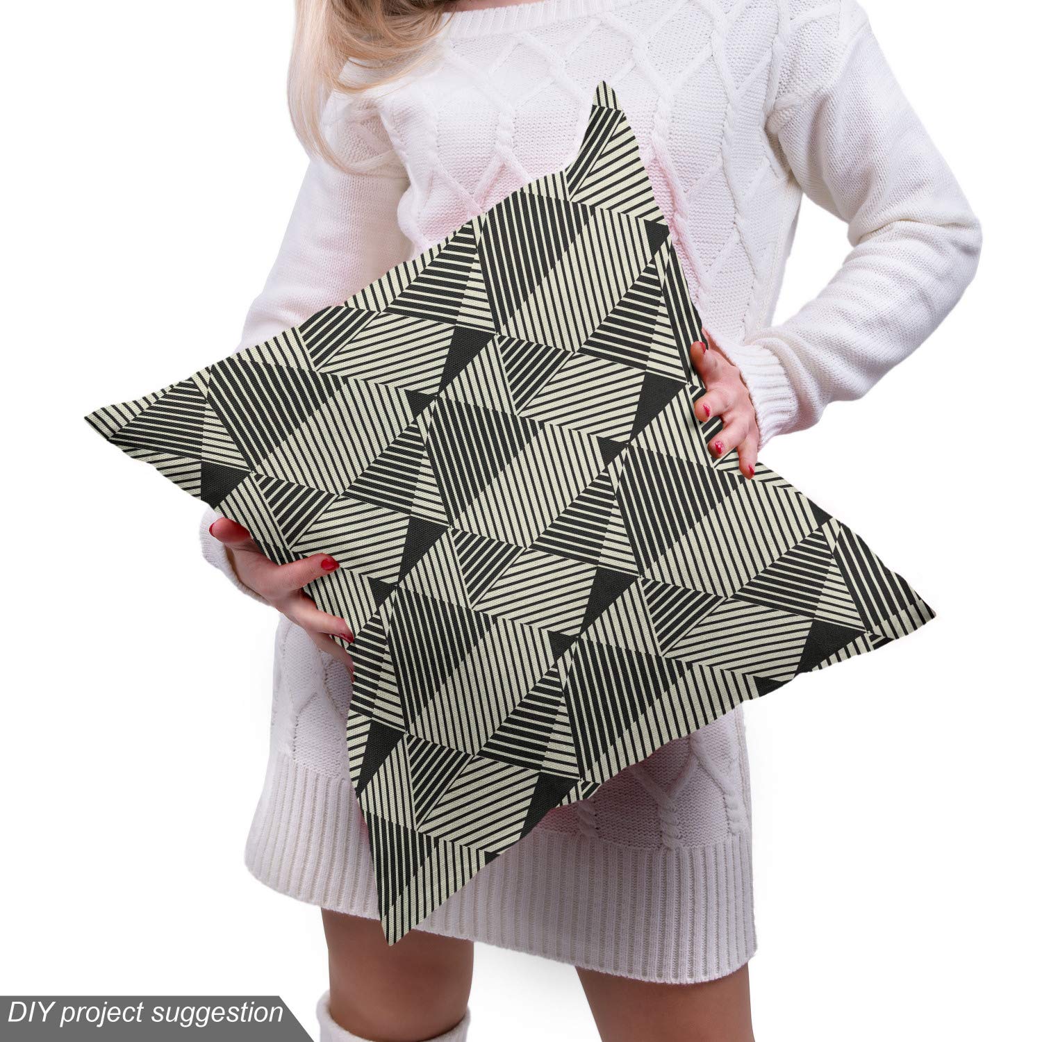 Ambesonne Abstract Fabric by The Yard - Complex Geometric Triangle Pattern with Scrapbook Stripes, Decorative Upholstery Fabric for Sofa, Curtains & Home Decor (3 Yards, Dark Taupe Grey & Ivory) | Perfect for DIY Projects, Pillow Covers & Wall Hangings