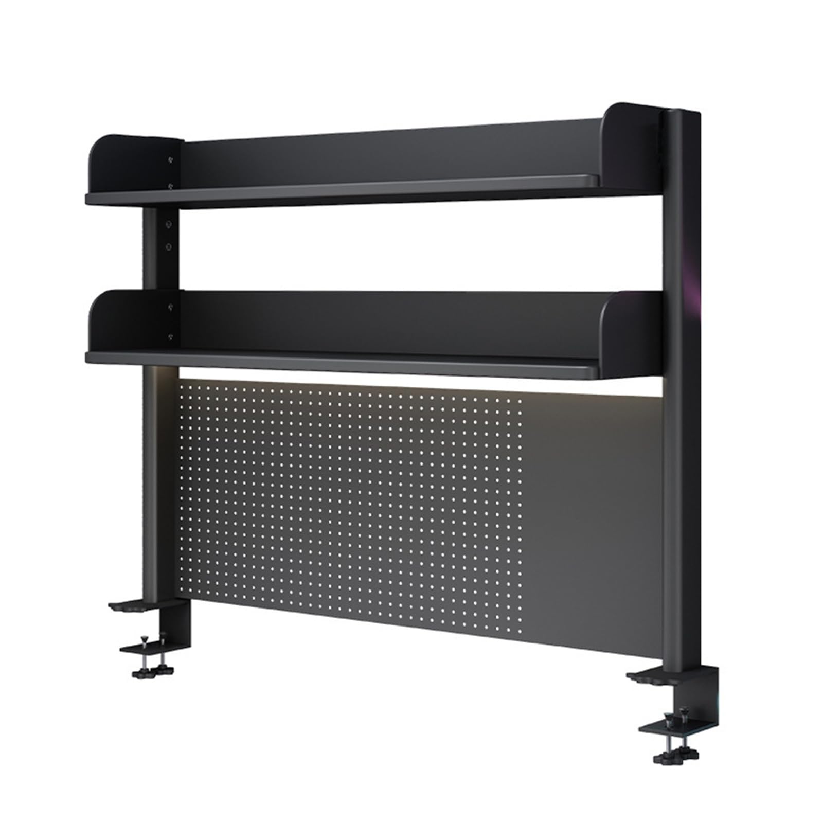 Black Clamp-On Desk Organizer Shelf - Adjustable 23.6/31.4/39.3 Inch Pegboard Workstation for Office & Gaming - Computer Desk Accessories with Privacy Panel - Perfect for Workspace Organization & Home Office Setup
