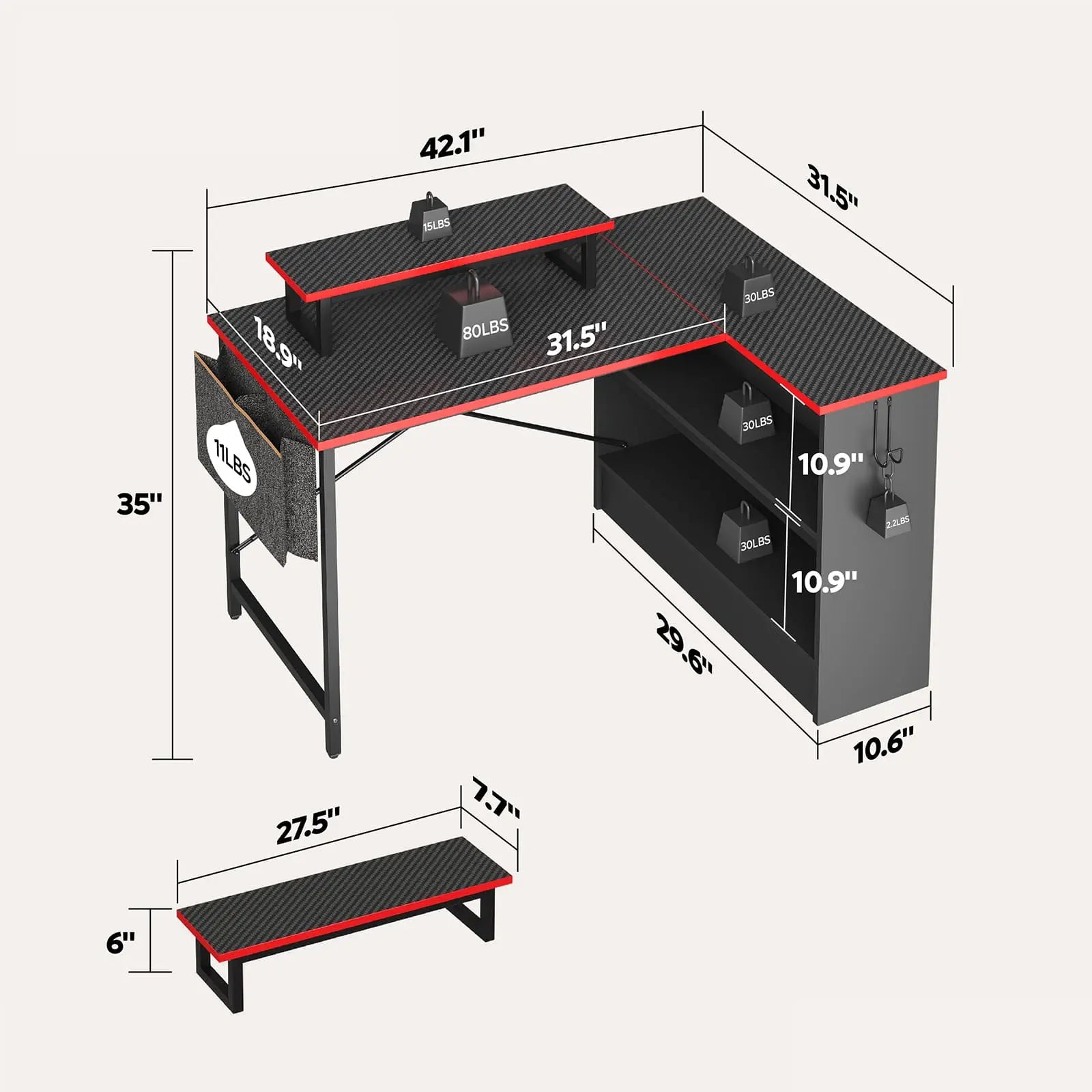 Bestier 42 Inch L Shaped Desk with Open Storage Cabinet - Modern Corner Computer Desk for Home Office, Gaming & Study - Sturdy Writing Workstation with Storage Shelf