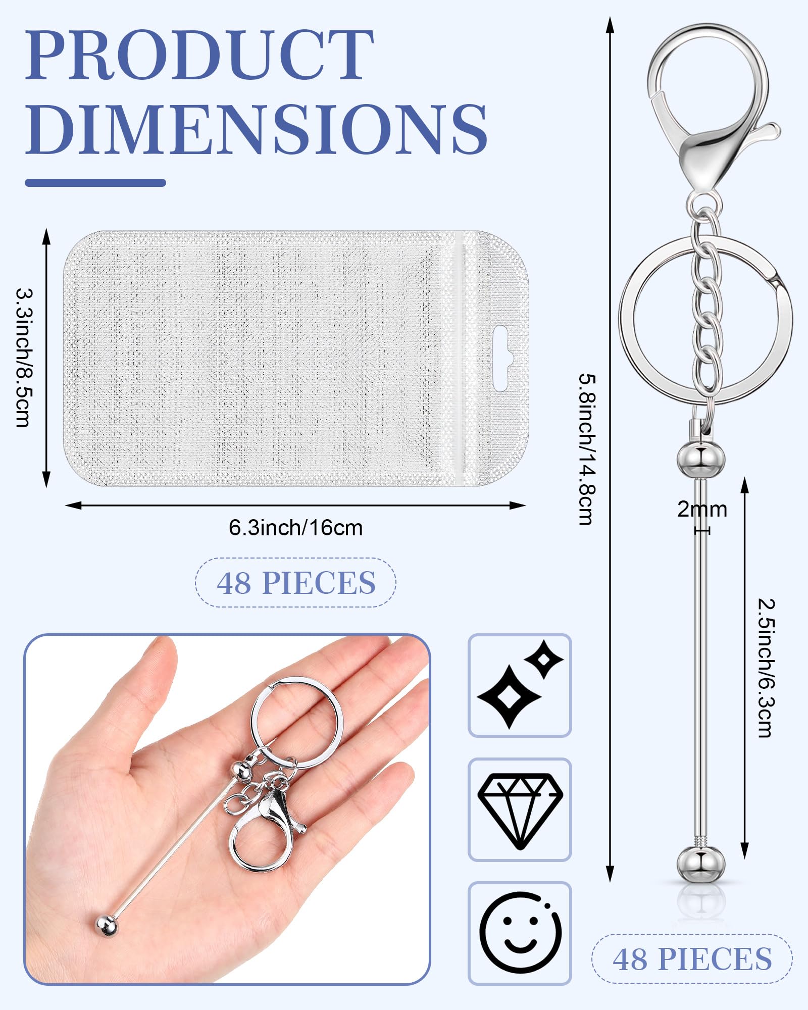 DIY Beadable Keychain Bars - 96 Pcs with Resealable Pouches for Jewelry Making & Gifts
