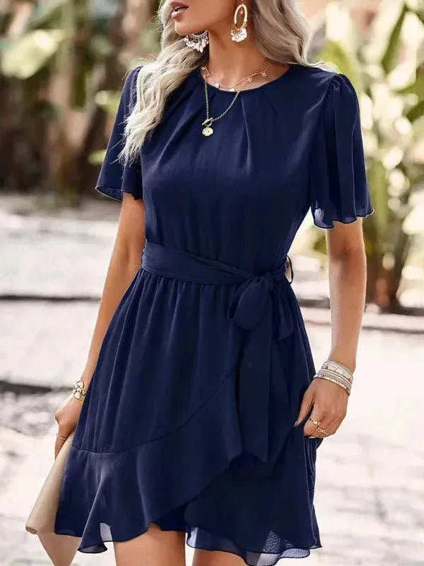 Elegant Layered Chiffon Mini Dress for Women - Summer Party, Wedding Guest & Cocktail Outfit - Flowy A-Line Short Dress with Ruffles