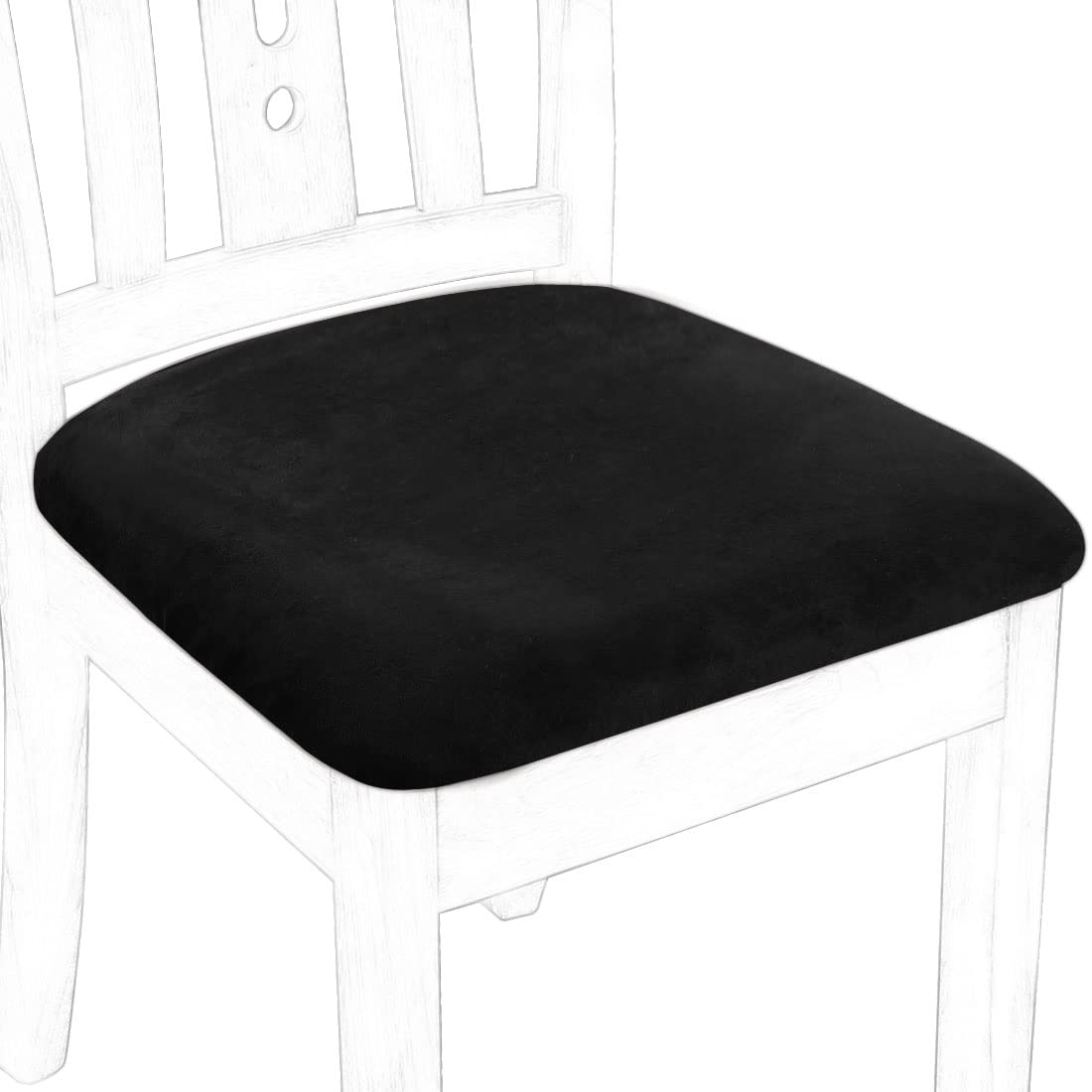 PiccoCasa Velvet Stretchable Printed Chair Seat Covers with Ties - Set of 6 Black Slipcovers for Dining Room & Kitchen Chairs - Perfect for Home Decor, Parties, and Daily Comfort