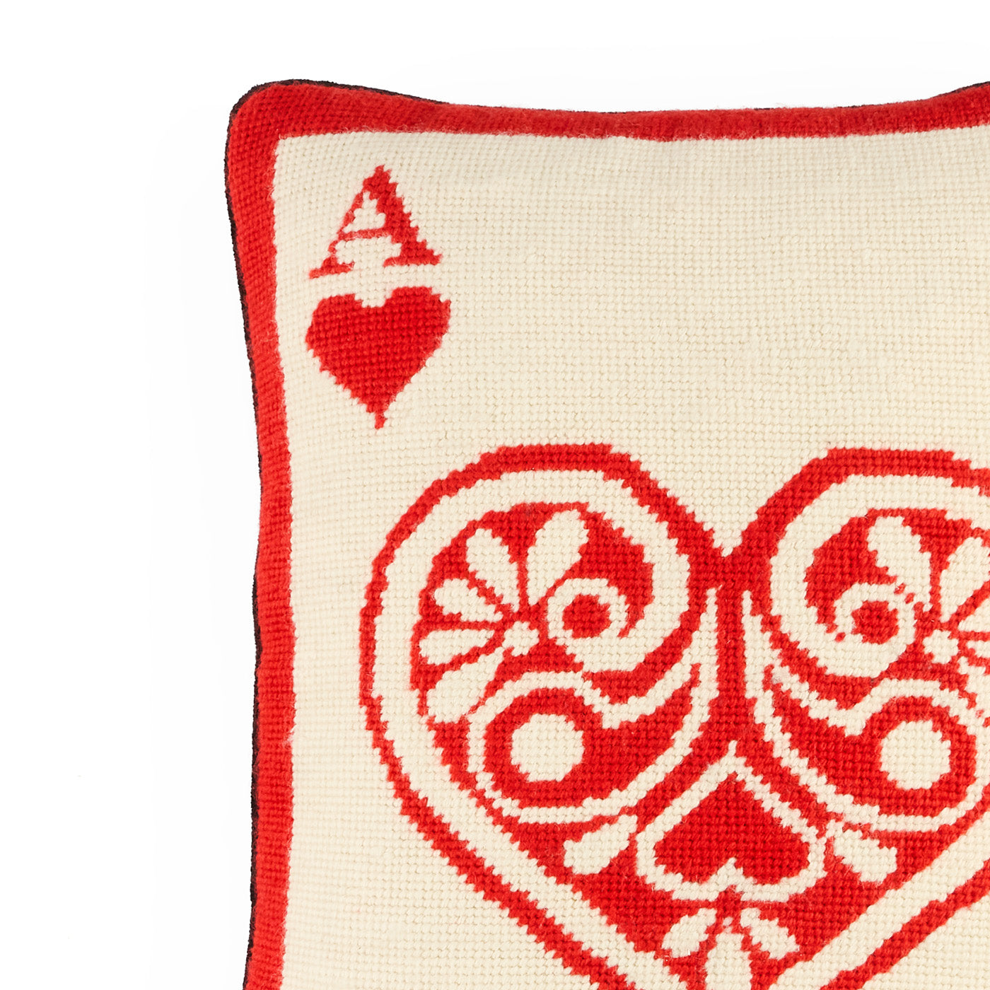 Ace of Hearts Needlepoint Pillow - Elegant Handmade Home Decor for Living Room, Bedroom, or Gift - Perfect for Valentine's Day, Weddings & Romantic Decor