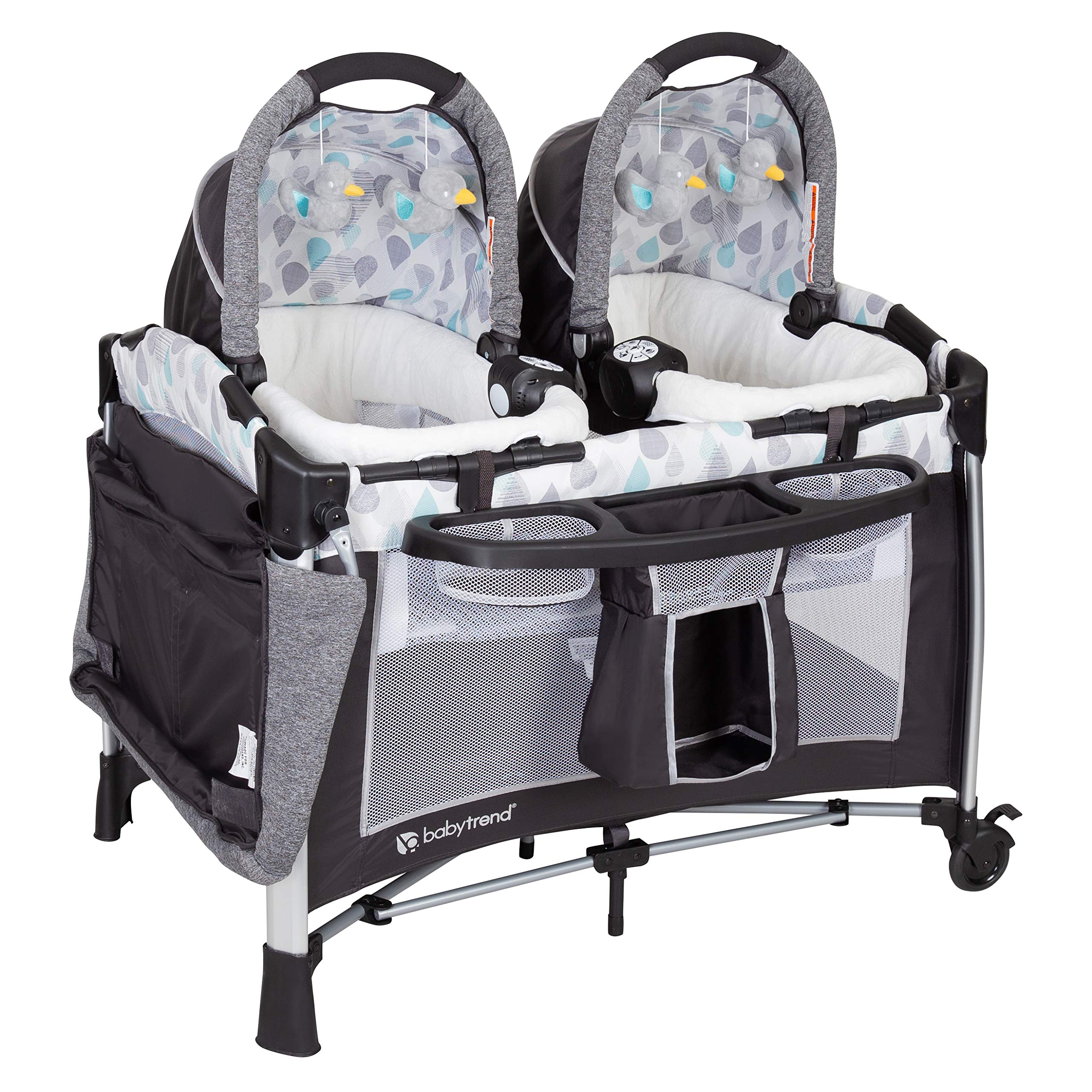 Baby Trend Go Lite Twins Nursery Center - Lightweight Double Baby Bassinet with Canopy, Drip Drop Blue | Perfect for Newborns & Twins, Ideal for Home, Nursery, or Travel