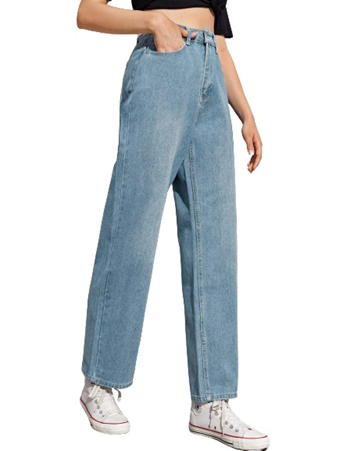 KOTTY Women's High Rise Relaxed Fit Cotton Lycra Blend Ankle Length Jeans - Comfortable Stretch Pants for Casual Wear, Work & Everyday Outfits