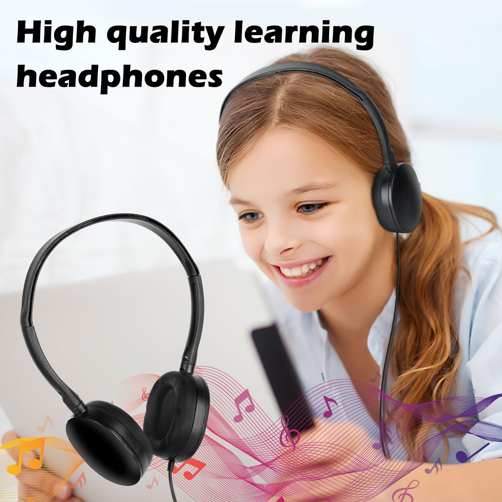 30 Pack Kids Headphones Bulk - Classroom Headphones for Students, Teens & Adults - Noise Reducing School Earphones Wholesale Set (Black) - Perfect for Online Learning, School Computer Labs & Study Sessions