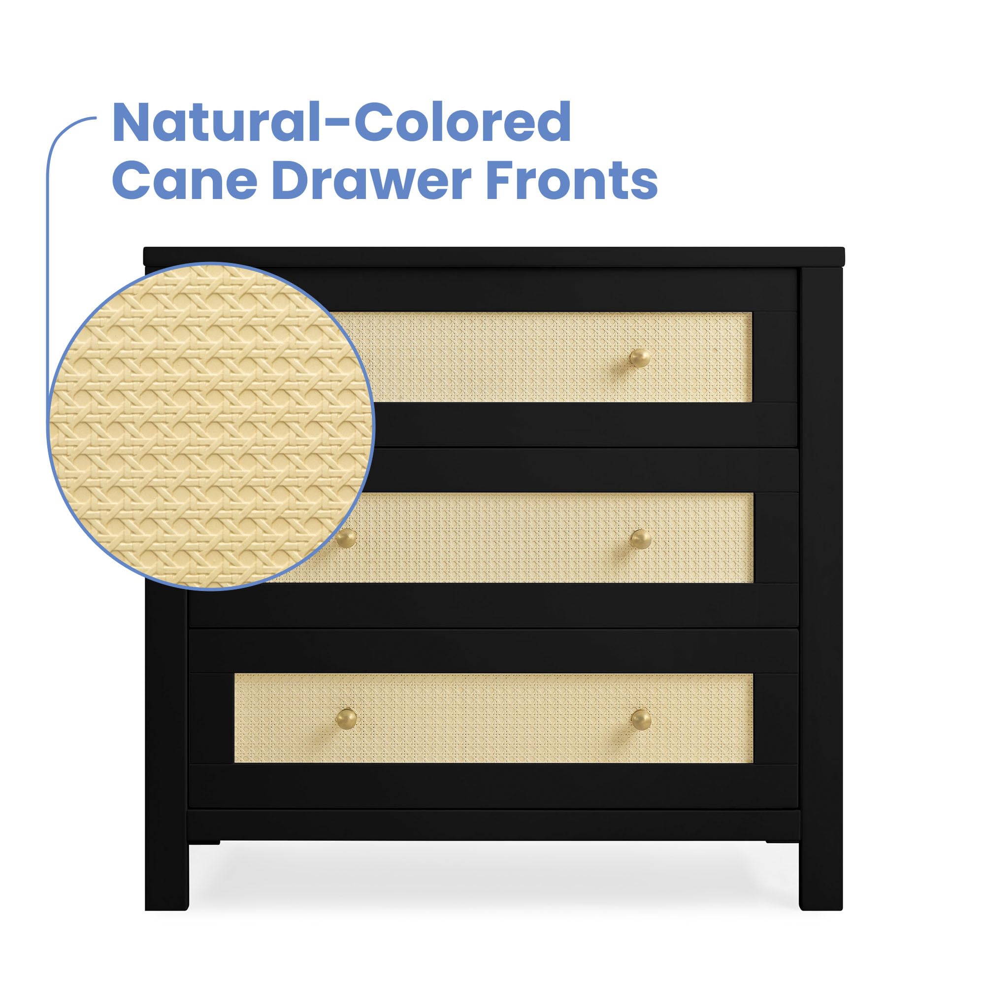 Simmons Kids Theo 3-Drawer Baby Dresser with Changing Table Top | Secure Interlocking Drawers | Black & Textured Almond Finish | Perfect for Nursery Organization & Diaper Changing Station