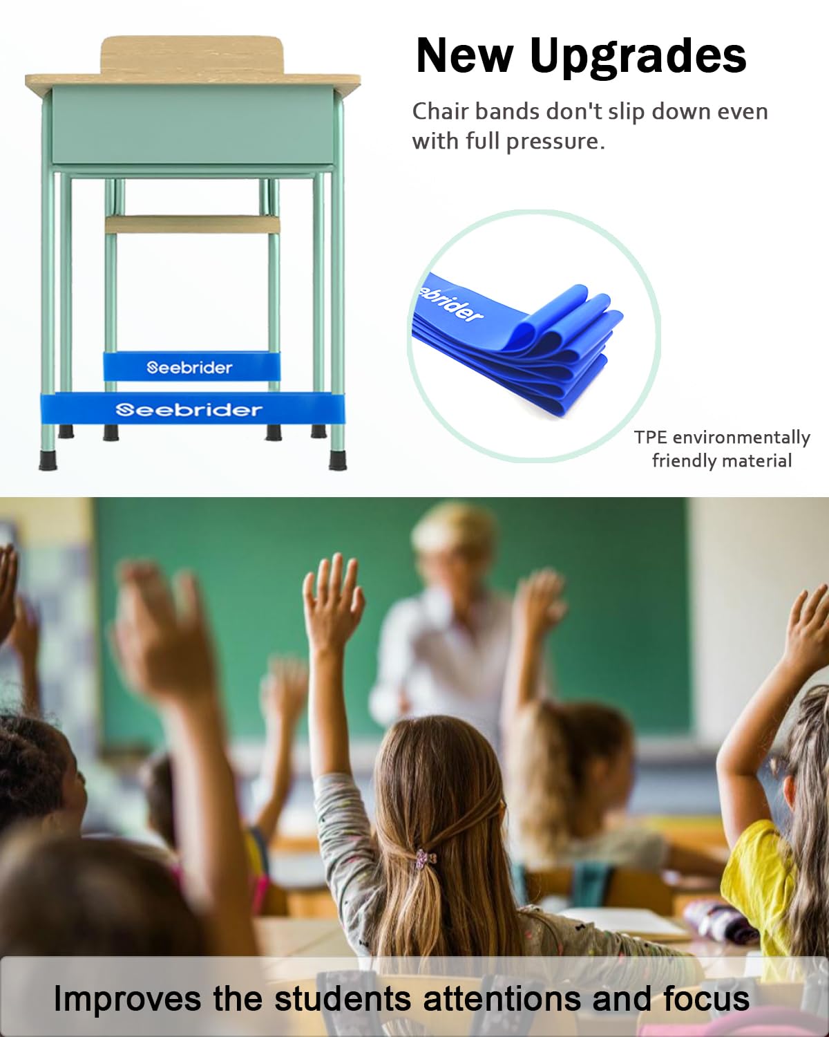 12 PCS Fidget Bands for Kids - Stretchable Chair Bands for Sensory Needs, ADHD & Fidgety Feet - Blue Classroom Foot Bands for Desks & Chairs - Improve Focus & Reduce Anxiety in School & Home Learning