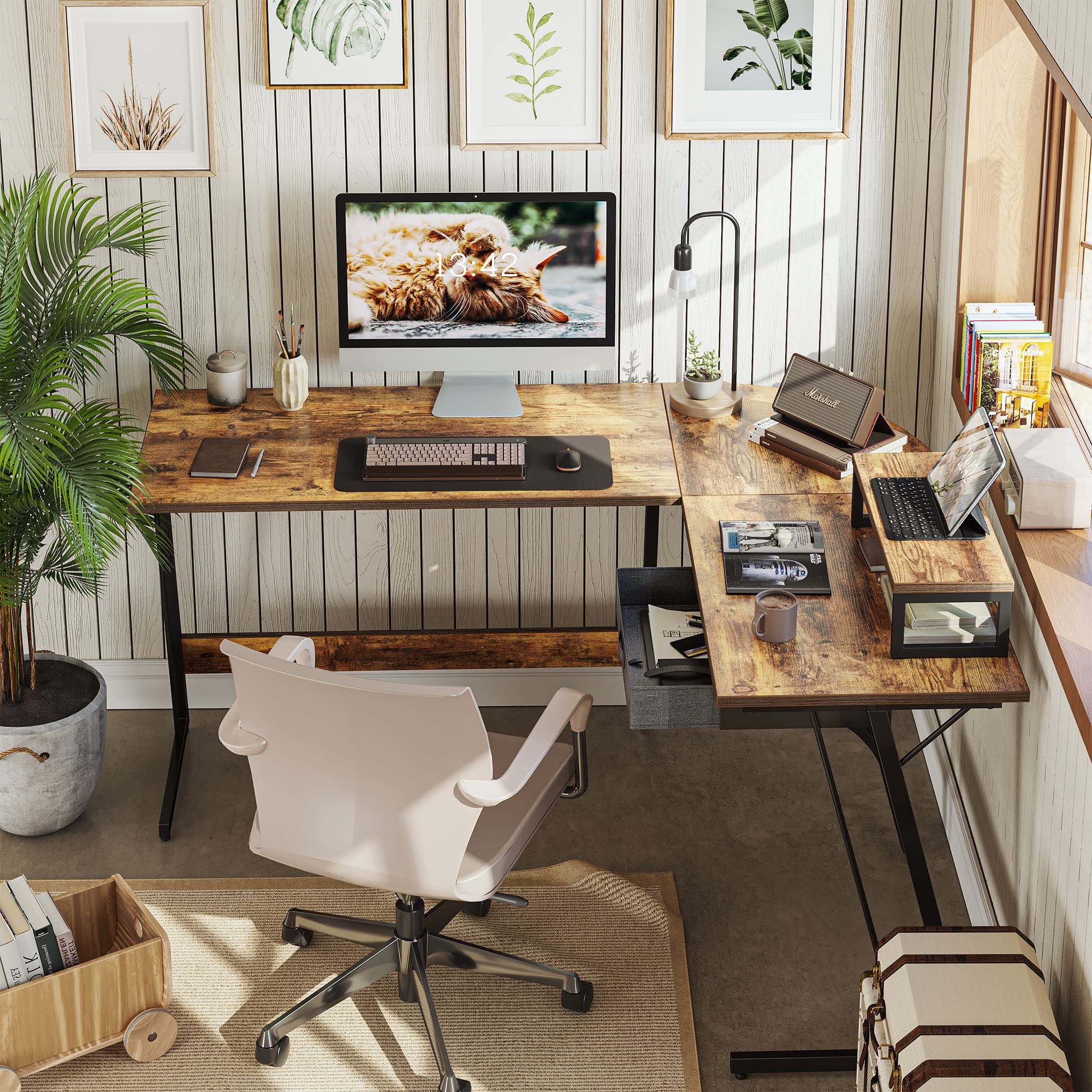CubiCubi 59 x 47 Inch L-Shaped Computer Desk Corner Workstation with Small Table - Space Saving Home Office Desk for Writing, Studying & Gaming - Easy to Assemble Ergonomic Design for Small Spaces & Apartments