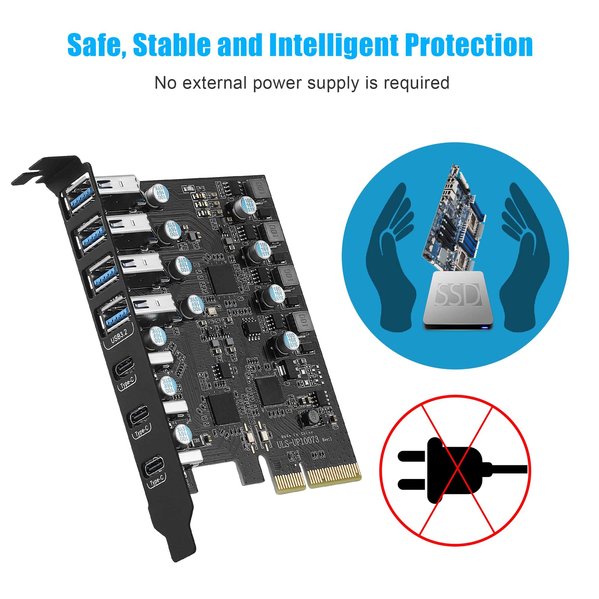 High-Speed PCIe to USB 3.2 Gen 2 Expansion Card - 20Gbps Bandwidth with 7 Ports (4x USB-A & 3x USB-C) for Desktop Computers | Perfect for VR Setups, External Storage & Multi-Device Charging Stations