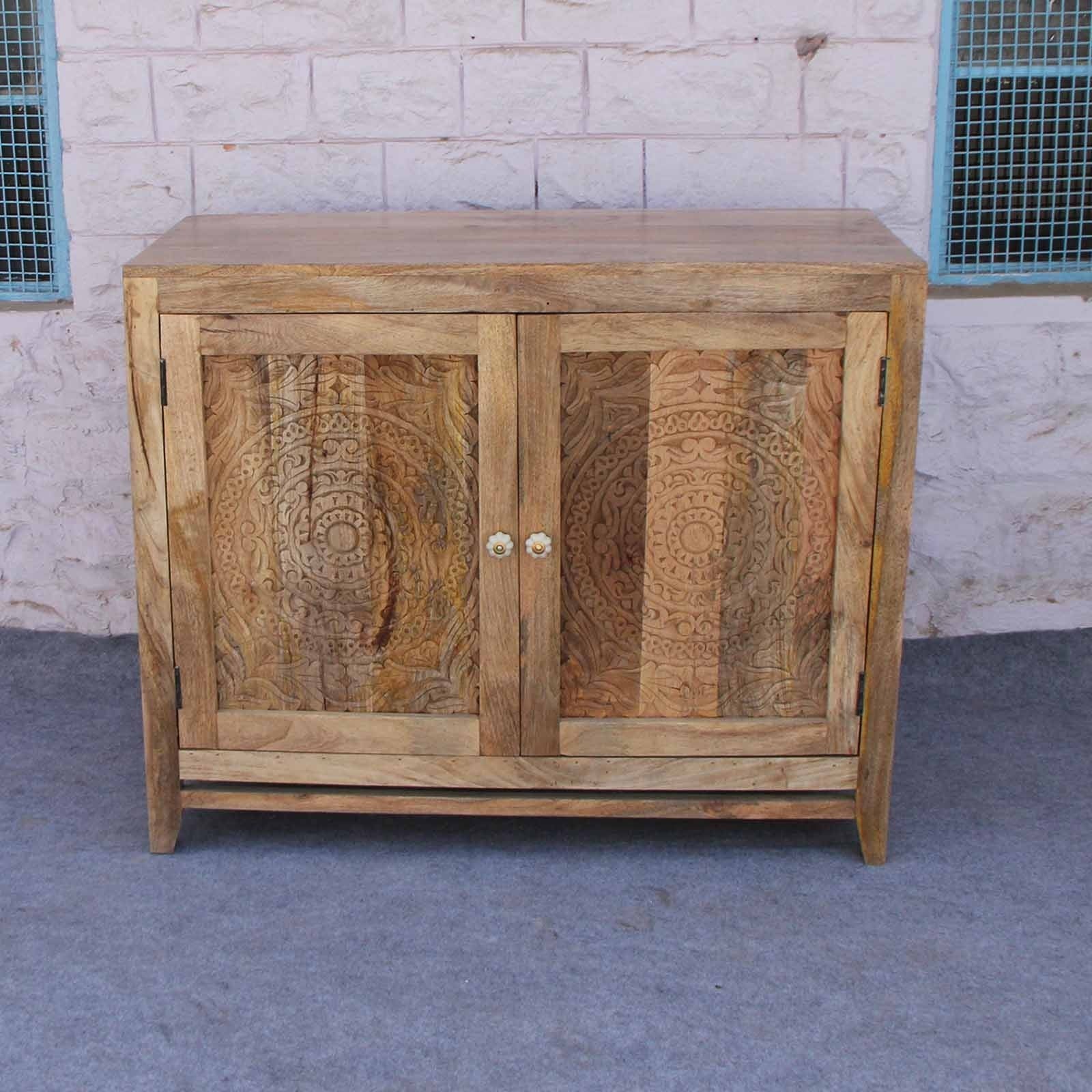 Elegant Floral Carved Solid Wood Sideboard - Handcrafted Buffet Cabinet for Dining Room, Living Room & Entryway Decor