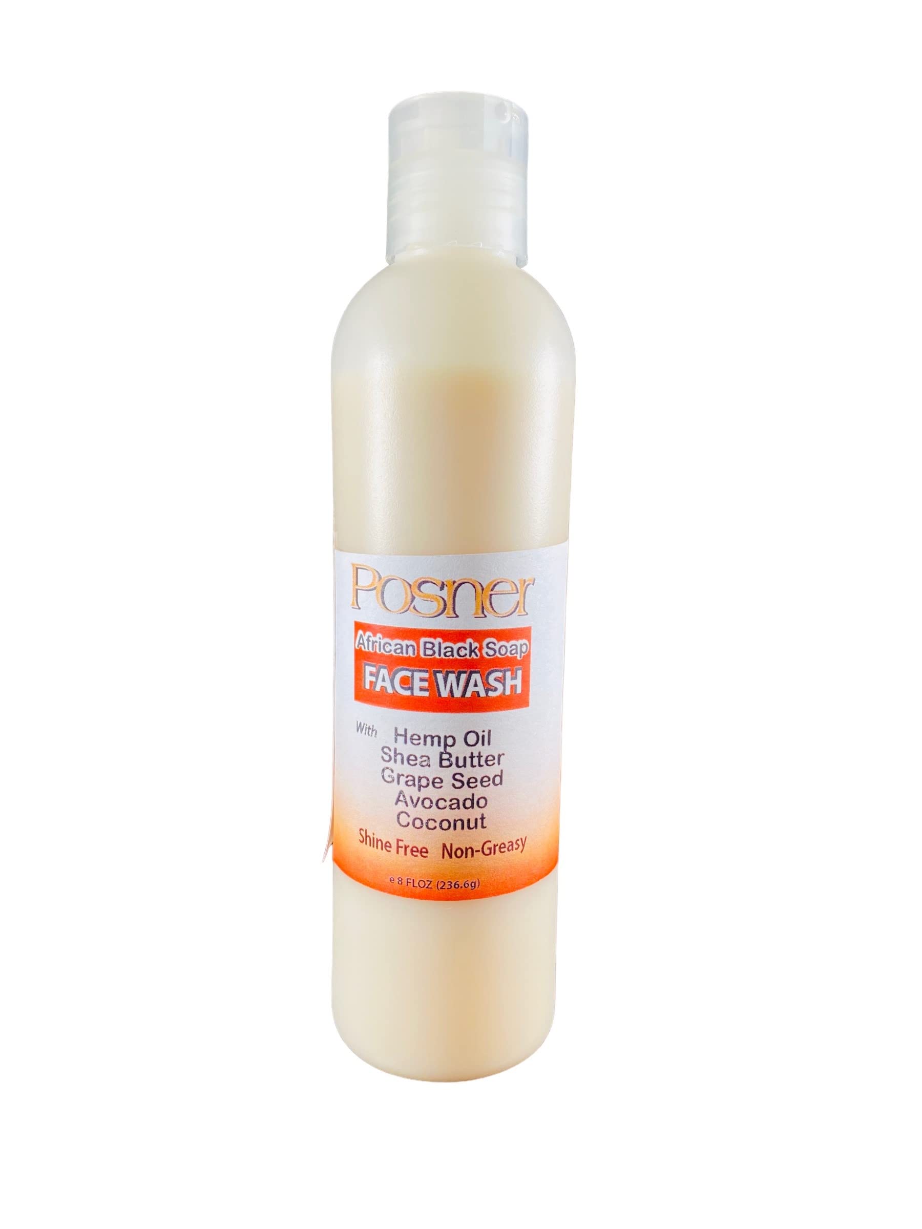 Posner African Black Soap Face Wash with Hemp Oil, Shea Butter & Natural Oils - Deep Cleansing for Acne, Oily & Sensitive Skin - Daily Skincare for Men & Women - Perfect for Morning & Night Routine