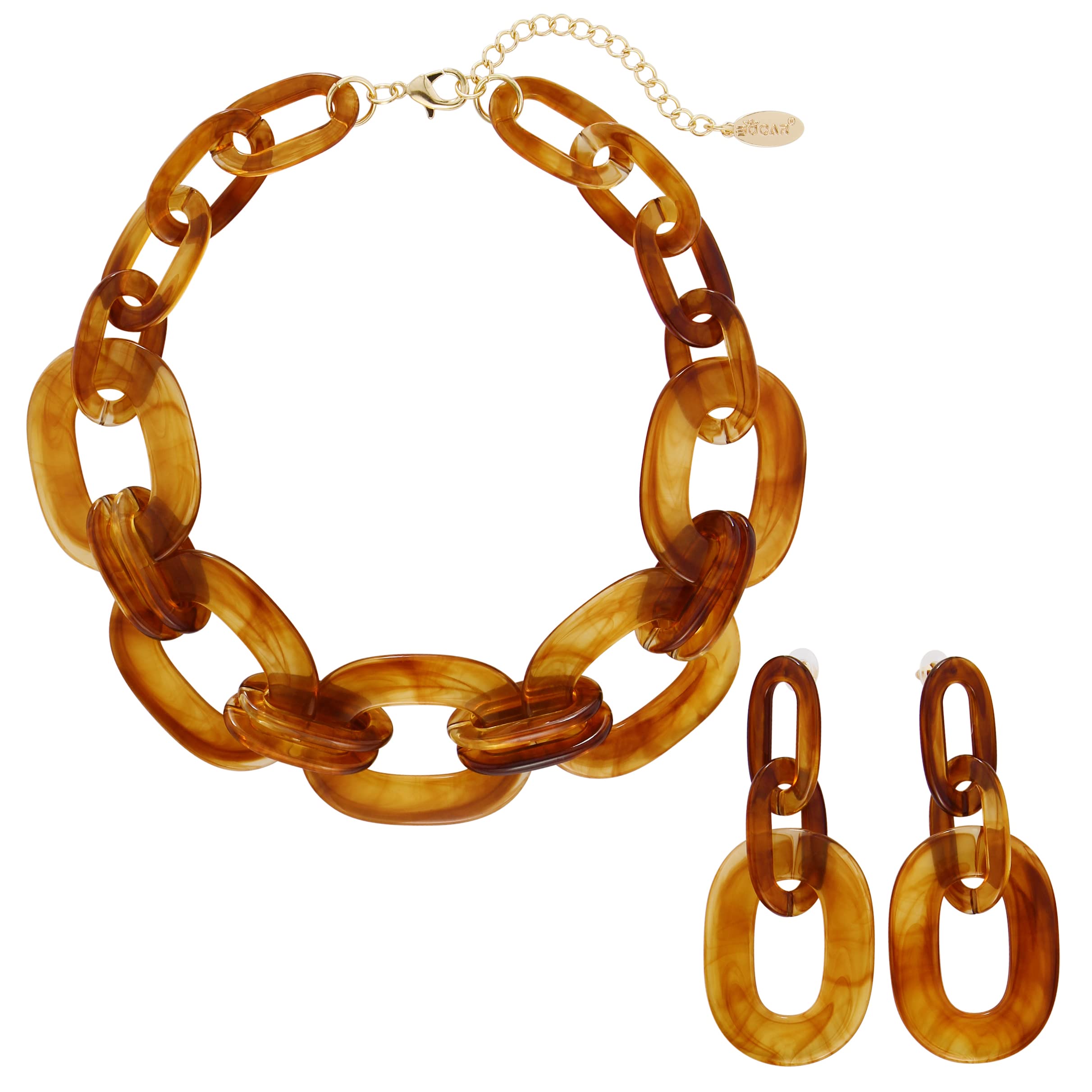 Bocar Acrylic Chunky Statement Necklace for Women - Modern Cube Link Chain Collar with Matching Hoop Earrings Set | Trendy Costume Jewelry for Parties, Weddings & Special Occasions