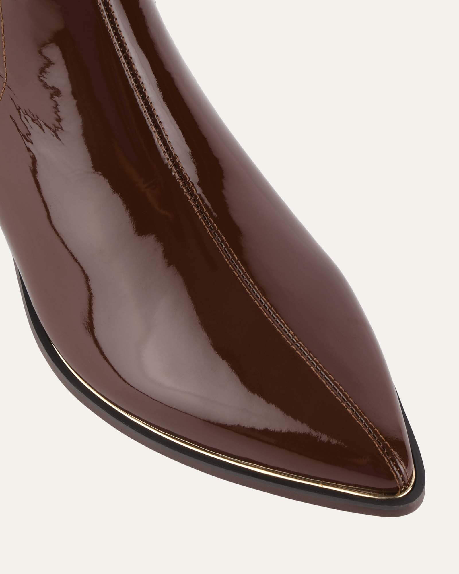RIVER Flat Ankle Boots for Women - Dark Chocolate Crinkle Patent Leather - Comfortable & Stylish for Casual Outfits, Work, and Date Nights