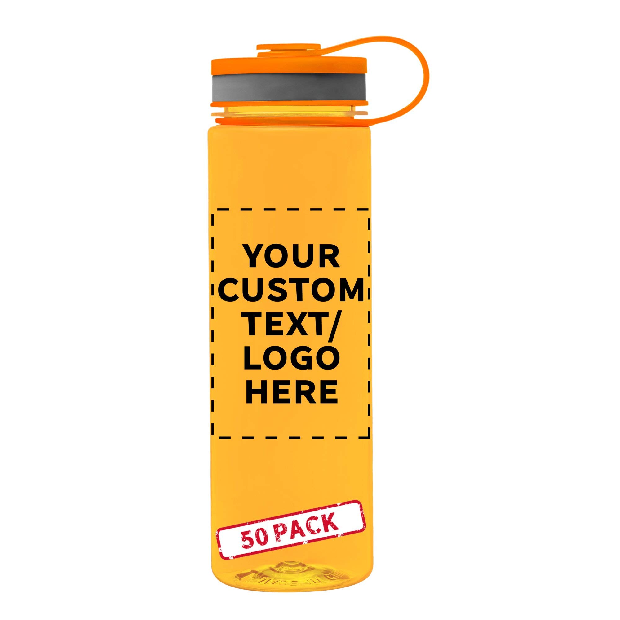 Custom 26 oz Wide Mouth Water Bottles - Bulk Pack of 50, BPA Free, Personalized with Logo - Perfect for Gym, Camping, Hiking, School & Team Events - Orange Sports Water Bottles for Hydration On The Go