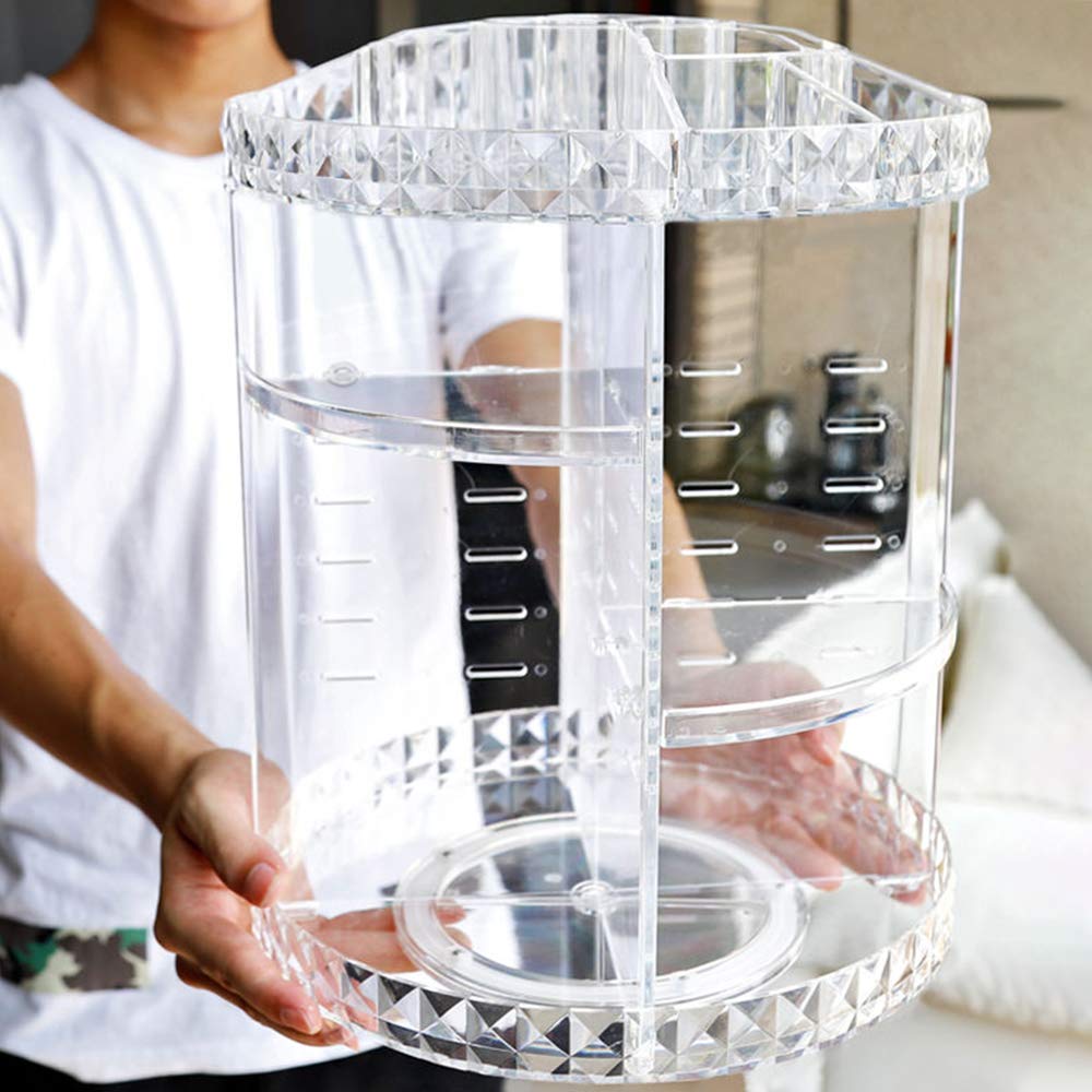 360° Rotating Makeup Organizer - Adjustable Plastic Jewelry & Cosmetic Display Stand (23.5×23.5×34cm) | High Capacity Vanity Storage for Perfumes, Makeup Brushes | Perfect for Dresser, Bedroom & Bathroom Organization