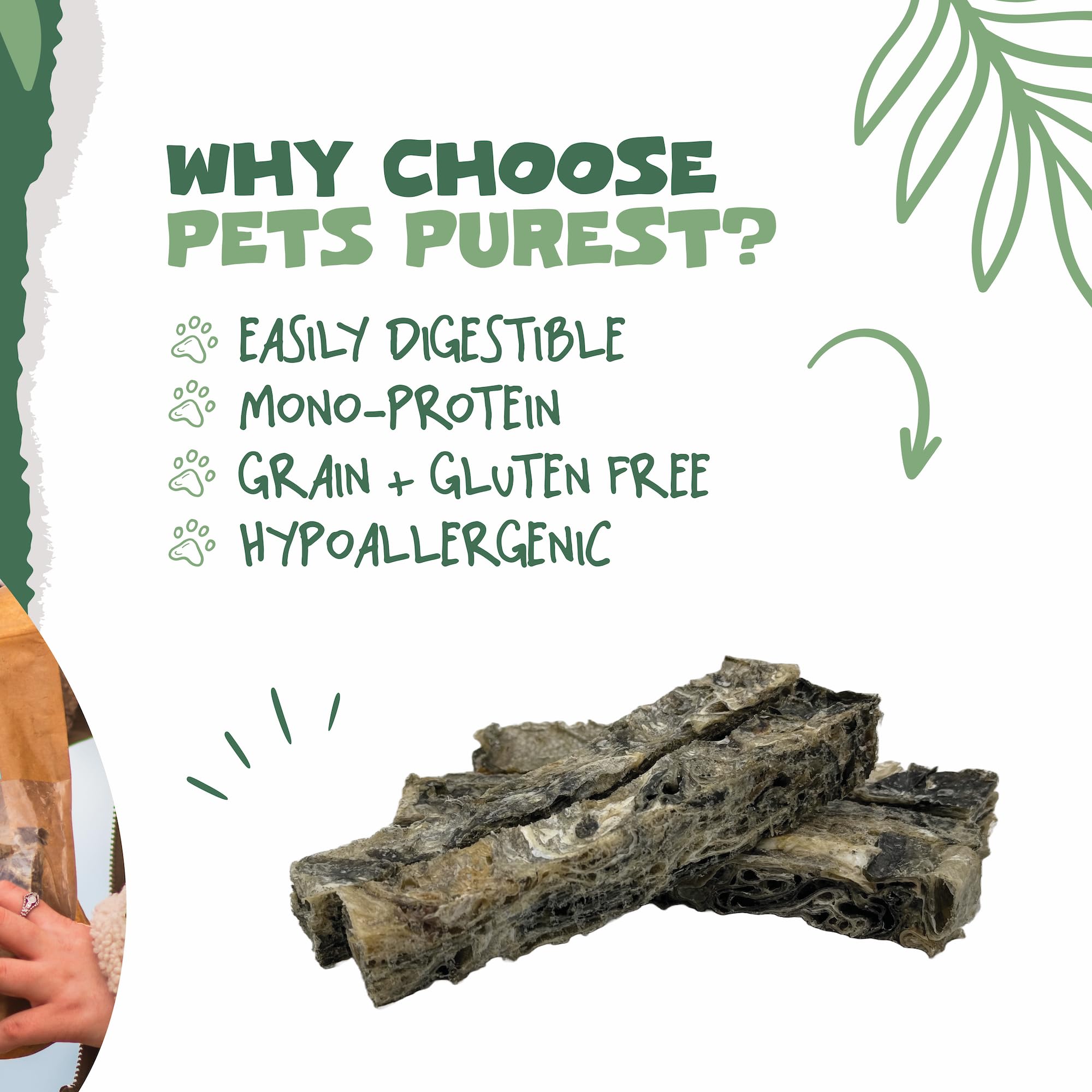 **Pets Purest Air-Dried Fish Skin Dog Treats - Natural Chews for Teeth, Joints, Skin & Coat Health - 100% Single-Ingredient Dog Snacks (200g) - Perfect for Training, Rewards & Dental Care**
