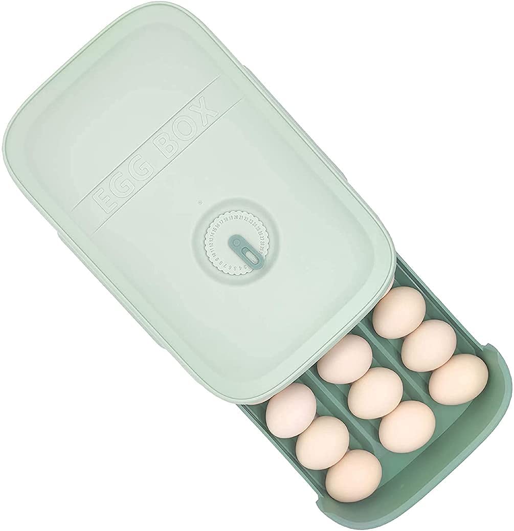 Coskira Plastic Egg Storage Box - 12-Count Large Egg Holder Tray for Refrigerator & Kitchen Cabinet - Space Saving Egg Organizer Container for Fresh Eggs (Green) - Perfect for Home Kitchen, Restaurant & Farm Use