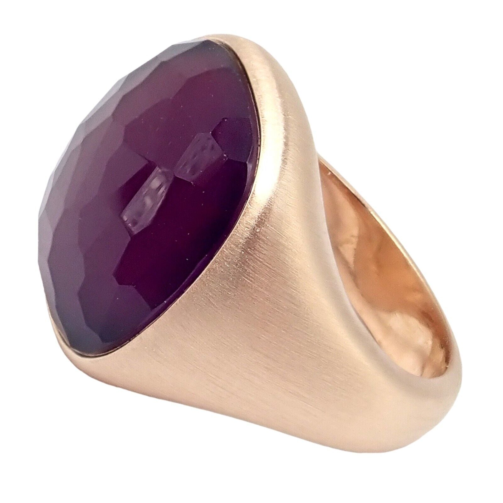 Authentic Pomellato 18K Rose Gold Large Faceted Amethyst Victoria Ring Size 6.5 - Luxury Statement Jewelry for Weddings, Anniversaries & Special Occasions