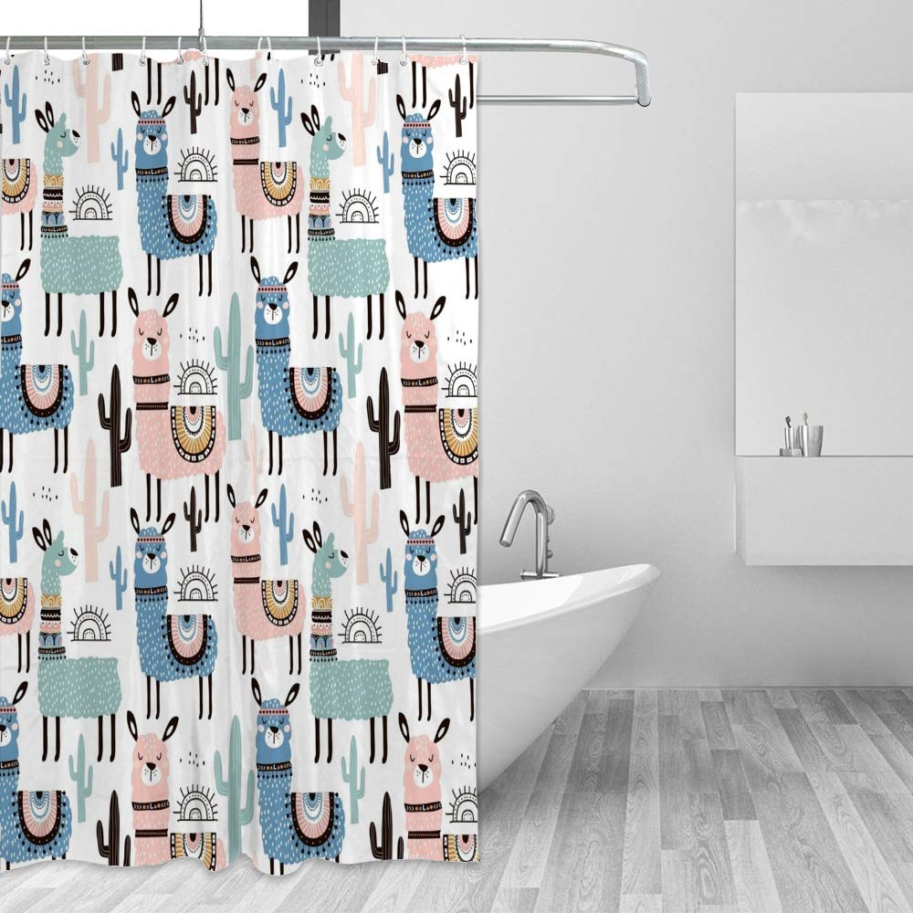 Llama Cartoon Shower Curtain 60x72 Inch - Waterproof Polyester Bathroom Decor with Hooks - Perfect for Kids' Bathroom, Nursery, or Fun Themed Home Decor