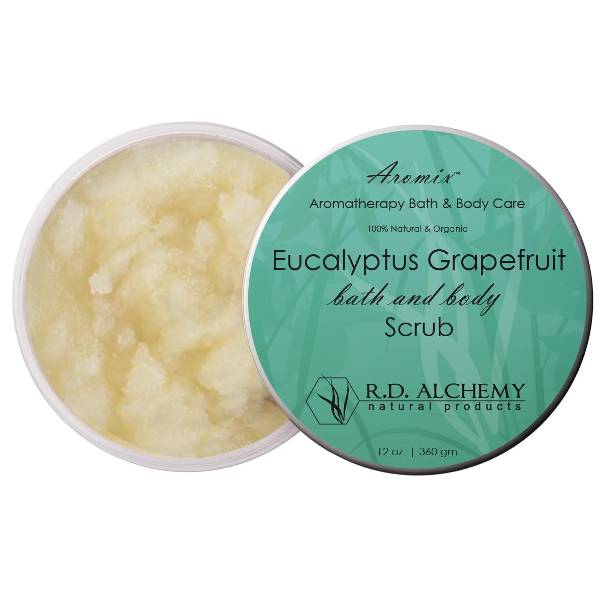 RD Alchemy - 100% Natural & Organic Eucalyptus Grapefruit Sea Salt Body Scrub - Exfoliating, Moisturizing & Renewing Skin Care for Dry Skin - Perfect for Spa Day, Self Care & Relaxation at Home