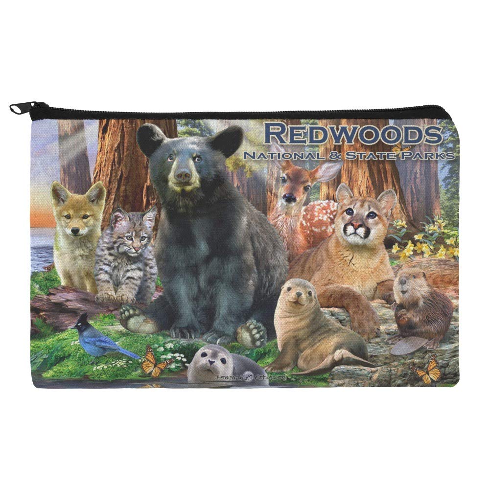 Redwoods National Park Wildlife Cosmetic Bag - Bear Deer Cougar Bobcat Themed Makeup Organizer Pouch for Travel & Outdoor Adventures | Perfect for Camping, Hiking & Nature Lovers