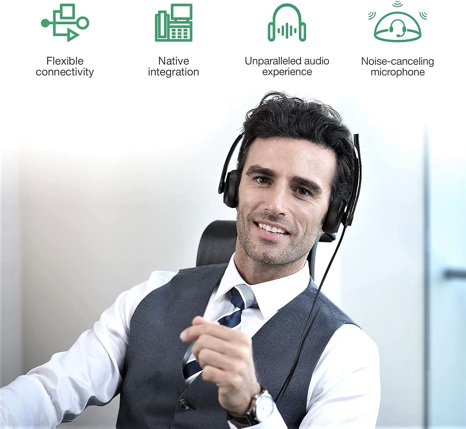 Yealink UH34 USB Wired Headset with Noise Cancelling Mic - Dual/Mono Mode for Office, Call Center & Remote Work | PC, Laptop & VoIP Compatible
