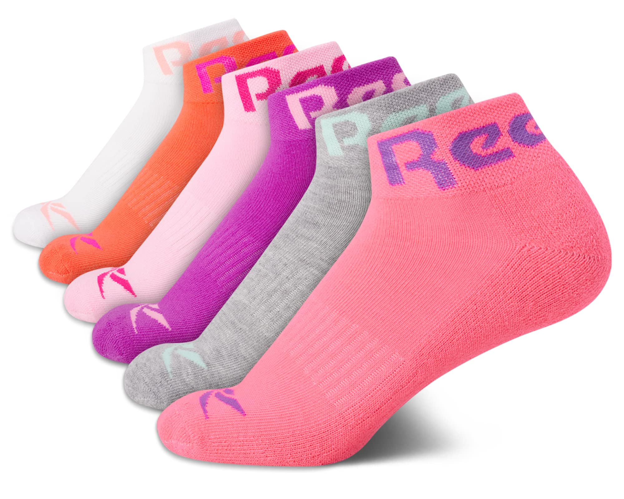 Reebok Girls' Athletic Socks - 6 Pack Arch Support Compression Cushioned Quarter Crew Socks for Running, Basketball & Sports | Comfortable Workout Socks for Active Kids