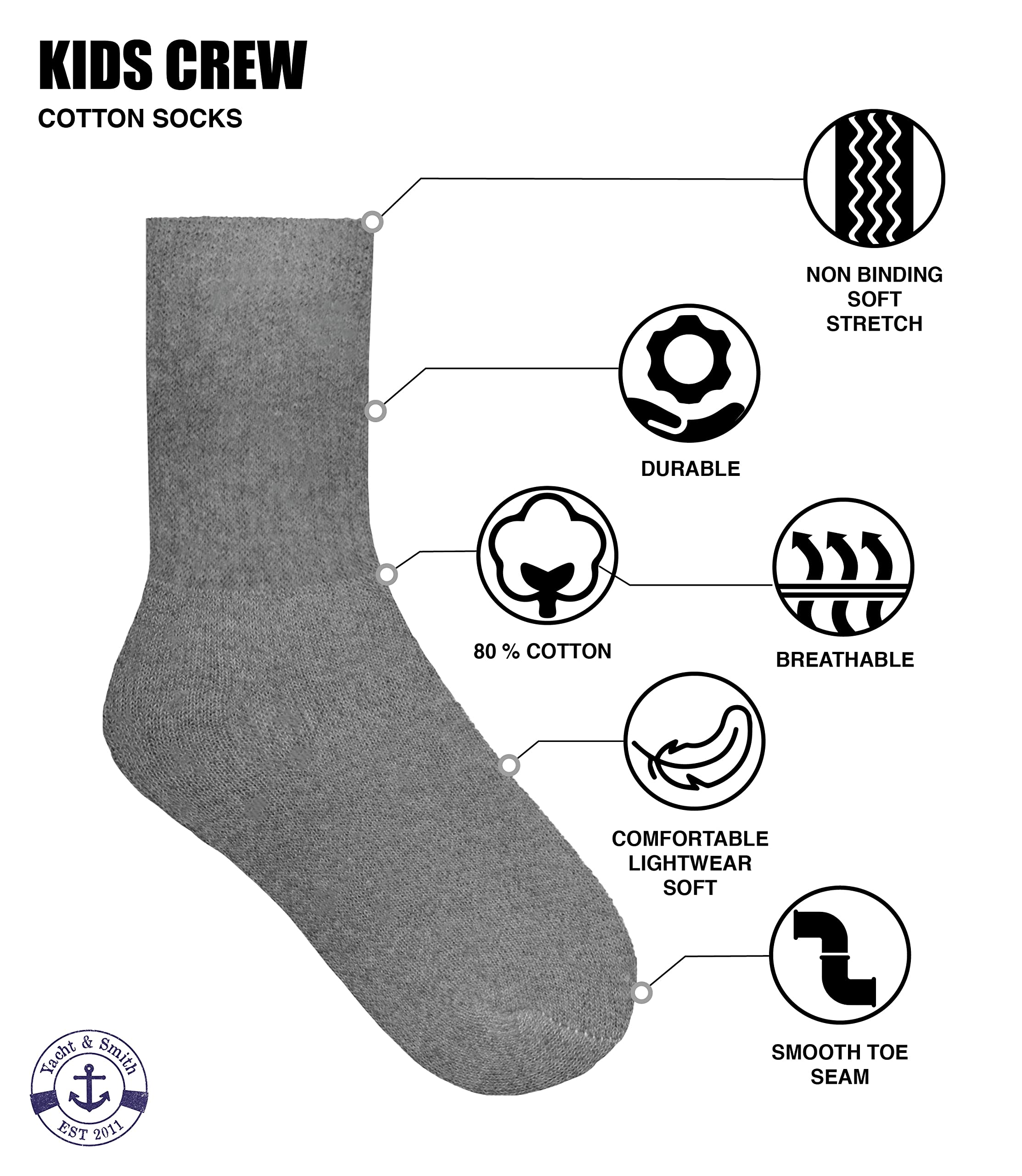 **Wholesale Bulk Yacht & Smith Men's & Women's Athletic Crew Socks - Sports & Casual Wear - Perfect for Running, Gym, and Everyday Comfort - SOCKS'NBULK**